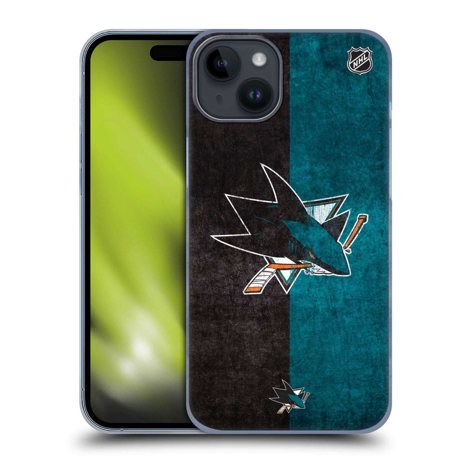 Plastový obal HEAD CASE na mobil Apple Iphone 15 PLUS  Hokej NHL - San Jose Sharks - Znak dva pruhy