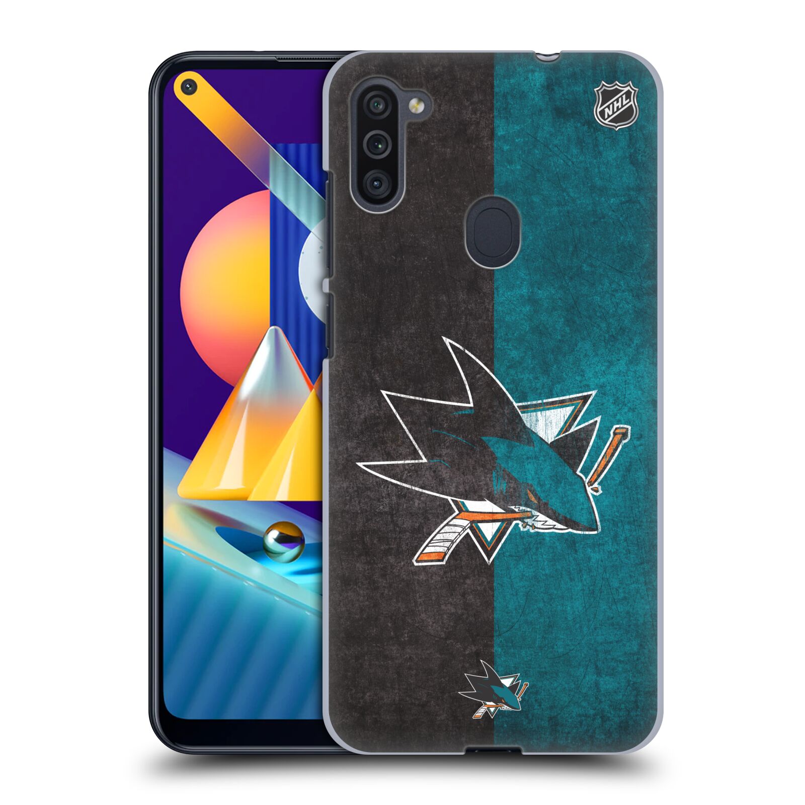 Pouzdro na mobil Samsung Galaxy M11 - HEAD CASE - Hokej NHL - San Jose Sharks - Znak dva pruhy