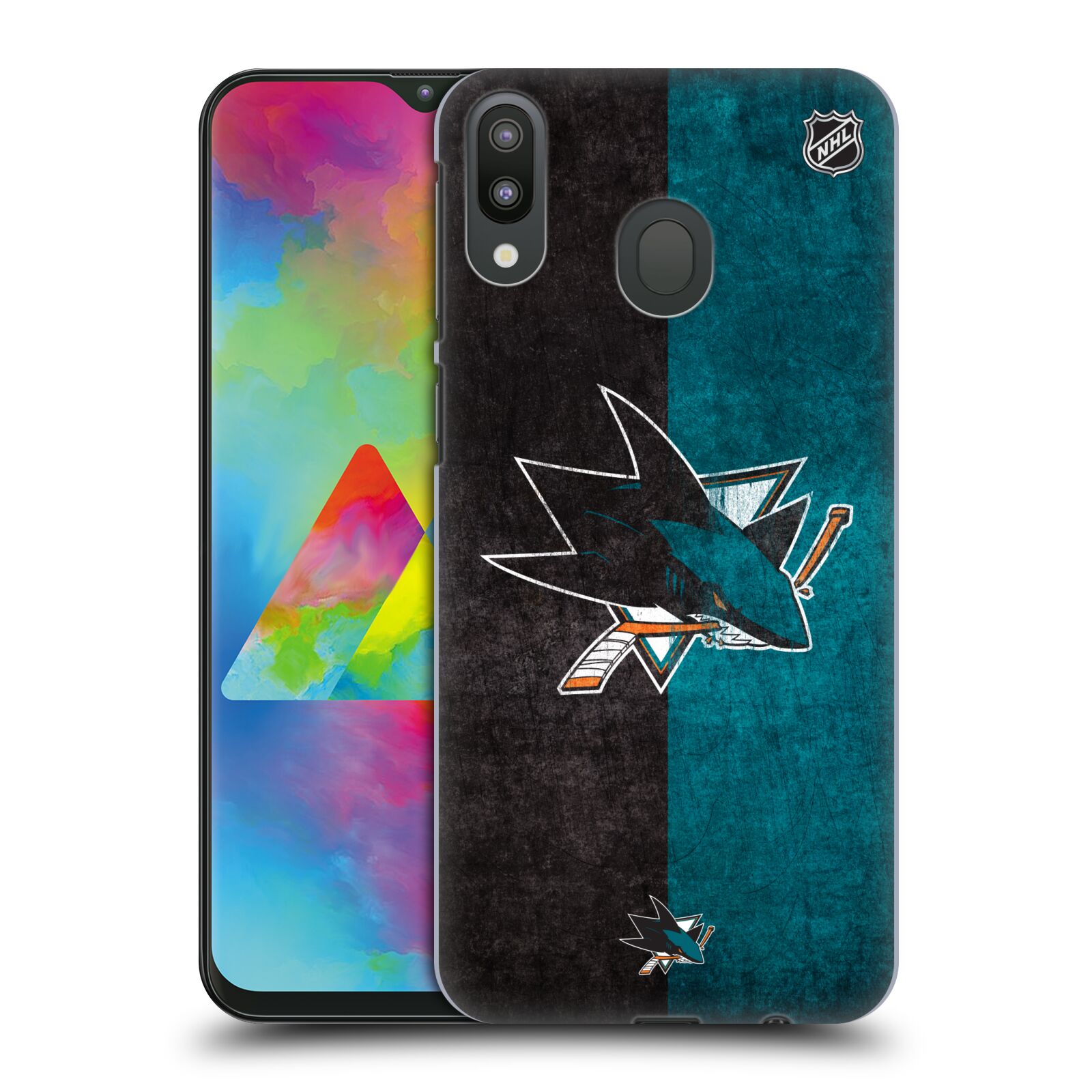 Pouzdro na mobil Samsung Galaxy M20 - HEAD CASE - Hokej NHL - San Jose Sharks - Znak dva pruhy