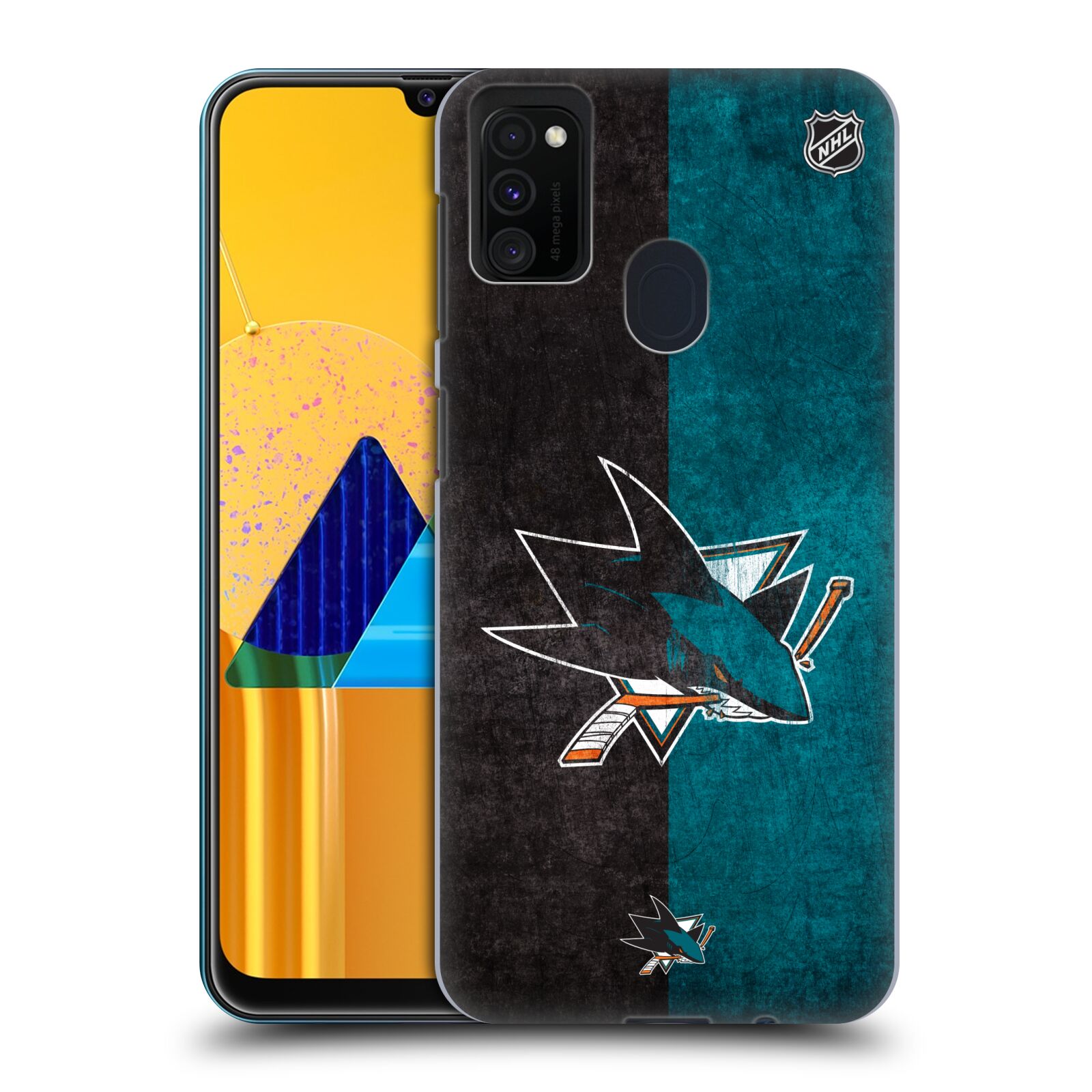 Pouzdro na mobil Samsung Galaxy M21 - HEAD CASE - Hokej NHL - San Jose Sharks - Znak dva pruhy