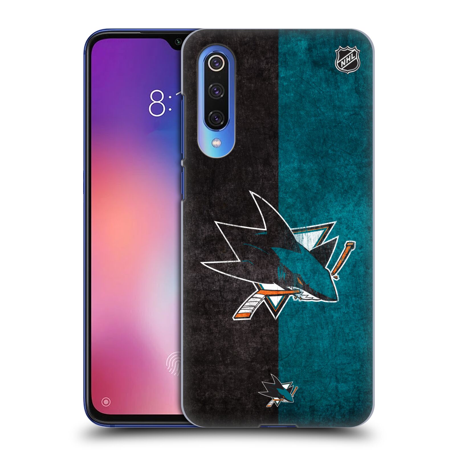 Pouzdro na mobil Xiaomi  Mi 9 SE - HEAD CASE - Hokej NHL - San Jose Sharks - Znak dva pruhy