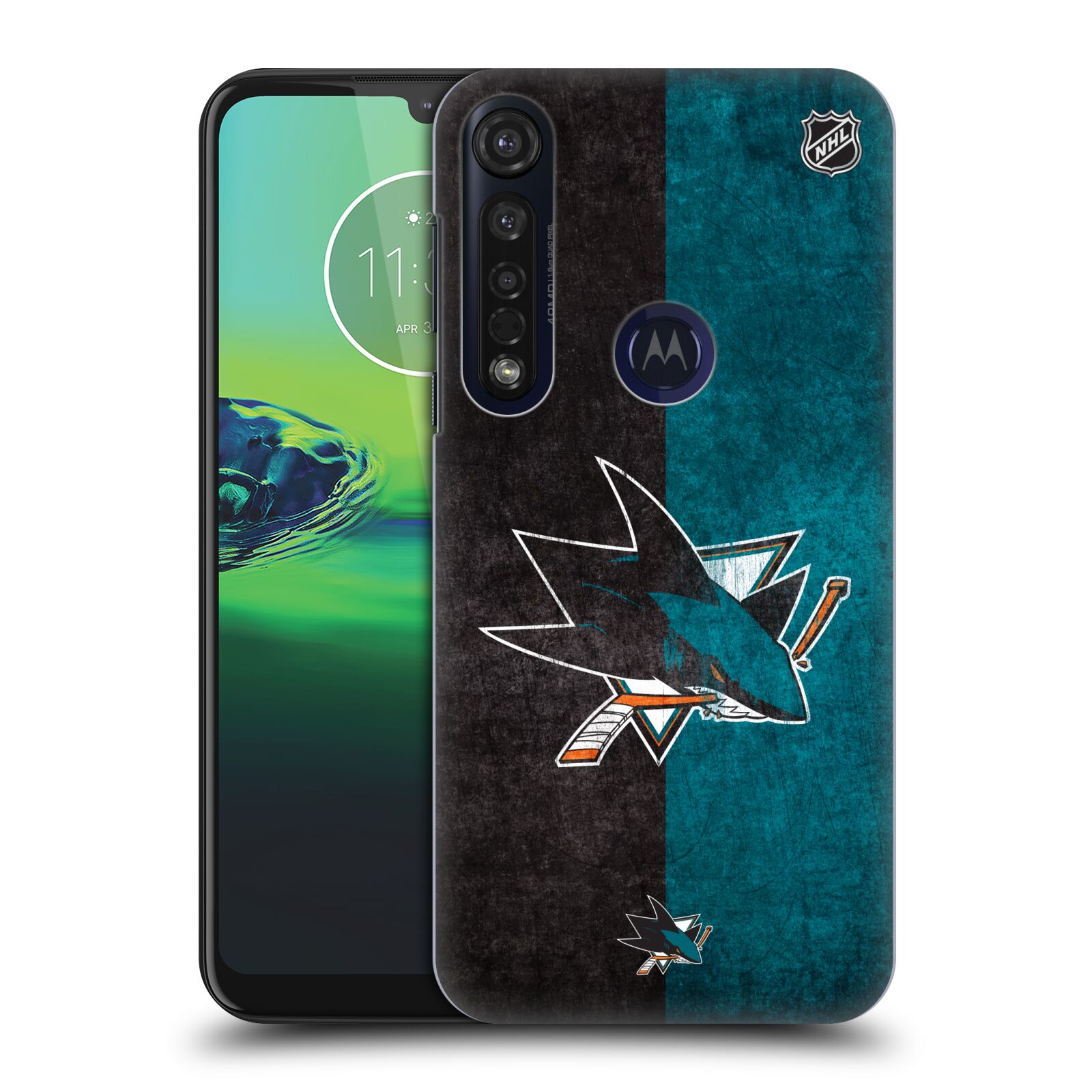 Pouzdro na mobil Motorola Moto G8 PLUS - HEAD CASE - Hokej NHL - San Jose Sharks - Znak dva pruhy