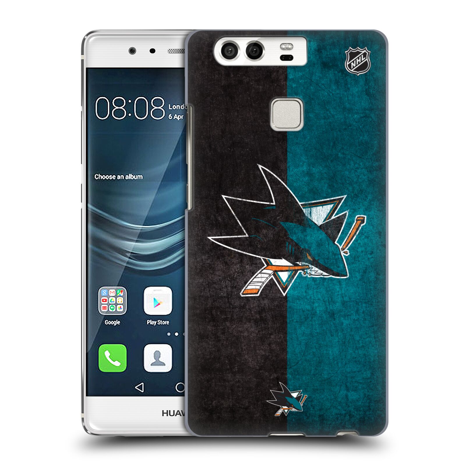 Pouzdro na mobil Huawei P9 / P9 DUAL SIM - HEAD CASE - Hokej NHL - San Jose Sharks - Znak dva pruhy