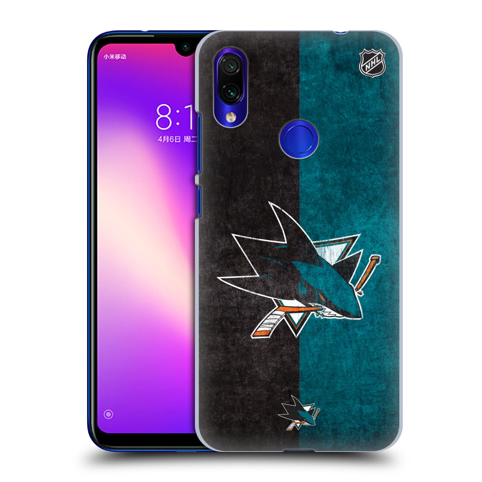 Pouzdro na mobil Xiaomi Redmi Note 7 - HEAD CASE - Hokej NHL - San Jose Sharks - Znak dva pruhy