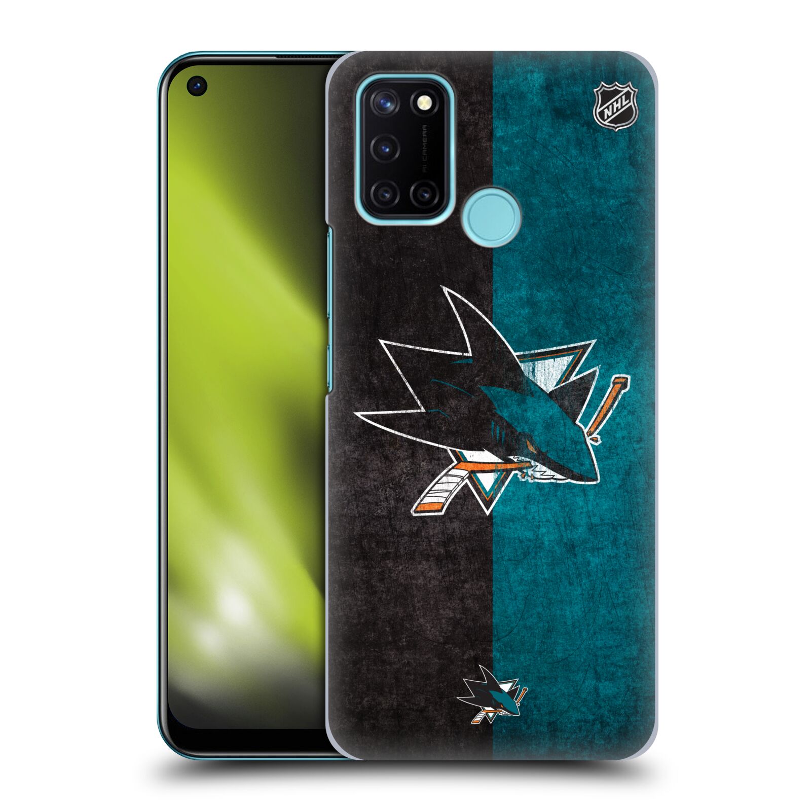 Pouzdro na mobil Realme 7i / Realme C17 - HEAD CASE - Hokej NHL - San Jose Sharks - Znak dva pruhy