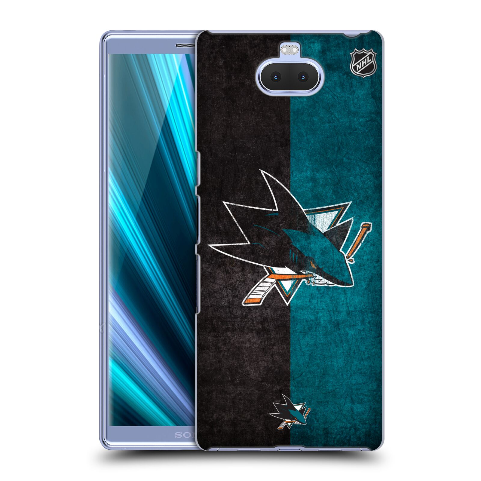 Pouzdro na mobil Sony Xperia 10 - HEAD CASE - Hokej NHL - San Jose Sharks - Znak dva pruhy