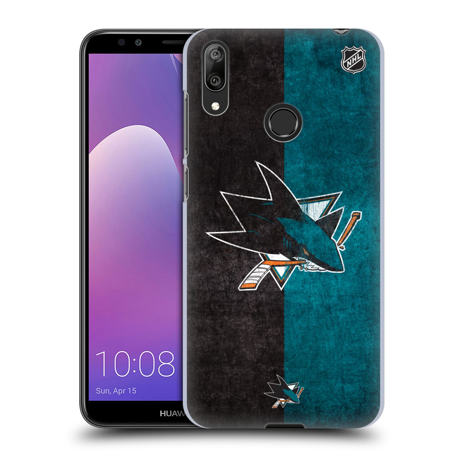 Pouzdro na mobil Huawei Y7 2019 - HEAD CASE - Hokej NHL - San Jose Sharks - Znak dva pruhy