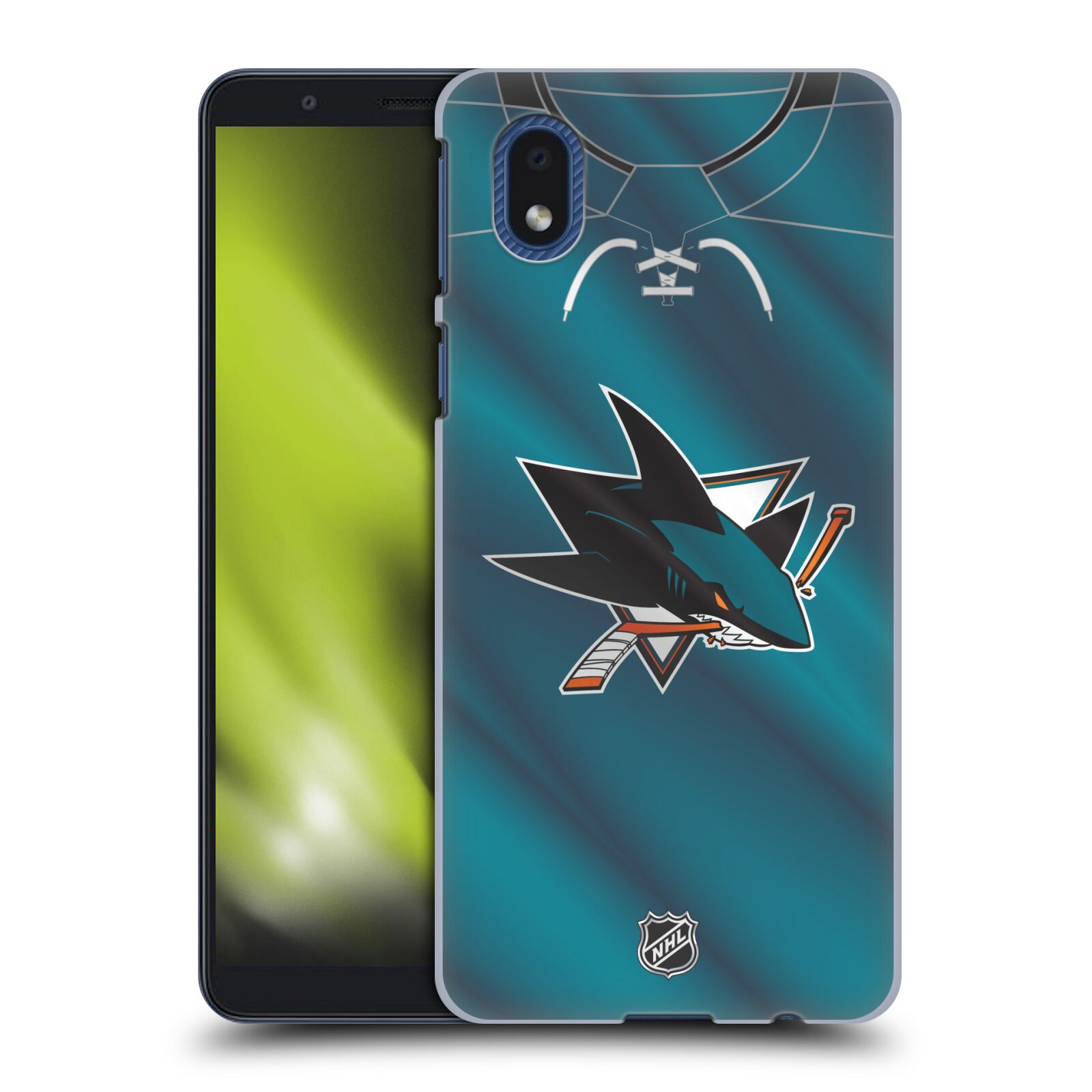 Pouzdro na mobil Samsung Galaxy A01 CORE - HEAD CASE - Hokej NHL - San Jose Sharks - Znak na dresu