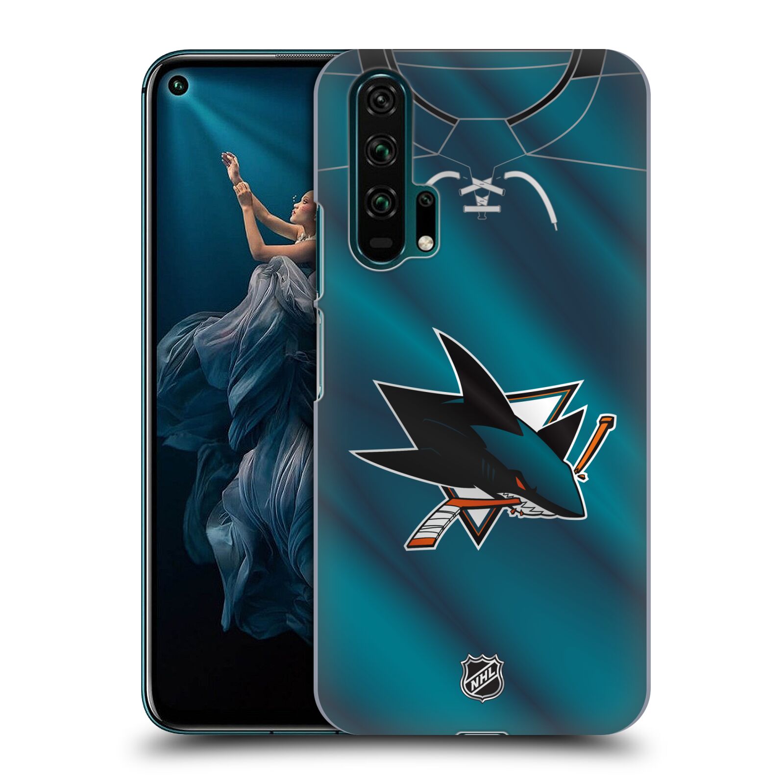 Pouzdro na mobil HONOR 20 PRO - HEAD CASE - Hokej NHL - San Jose Sharks - Znak na dresu