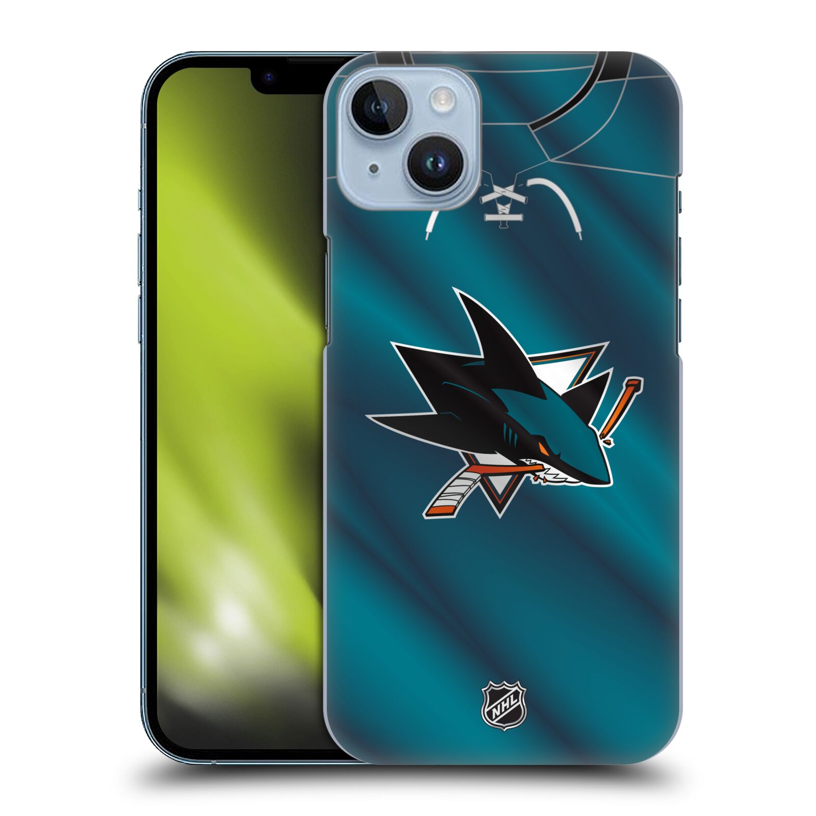 Pouzdro na mobil Apple Iphone 14 PLUS - HEAD CASE - Hokej NHL - San Jose Sharks - Znak na dresu