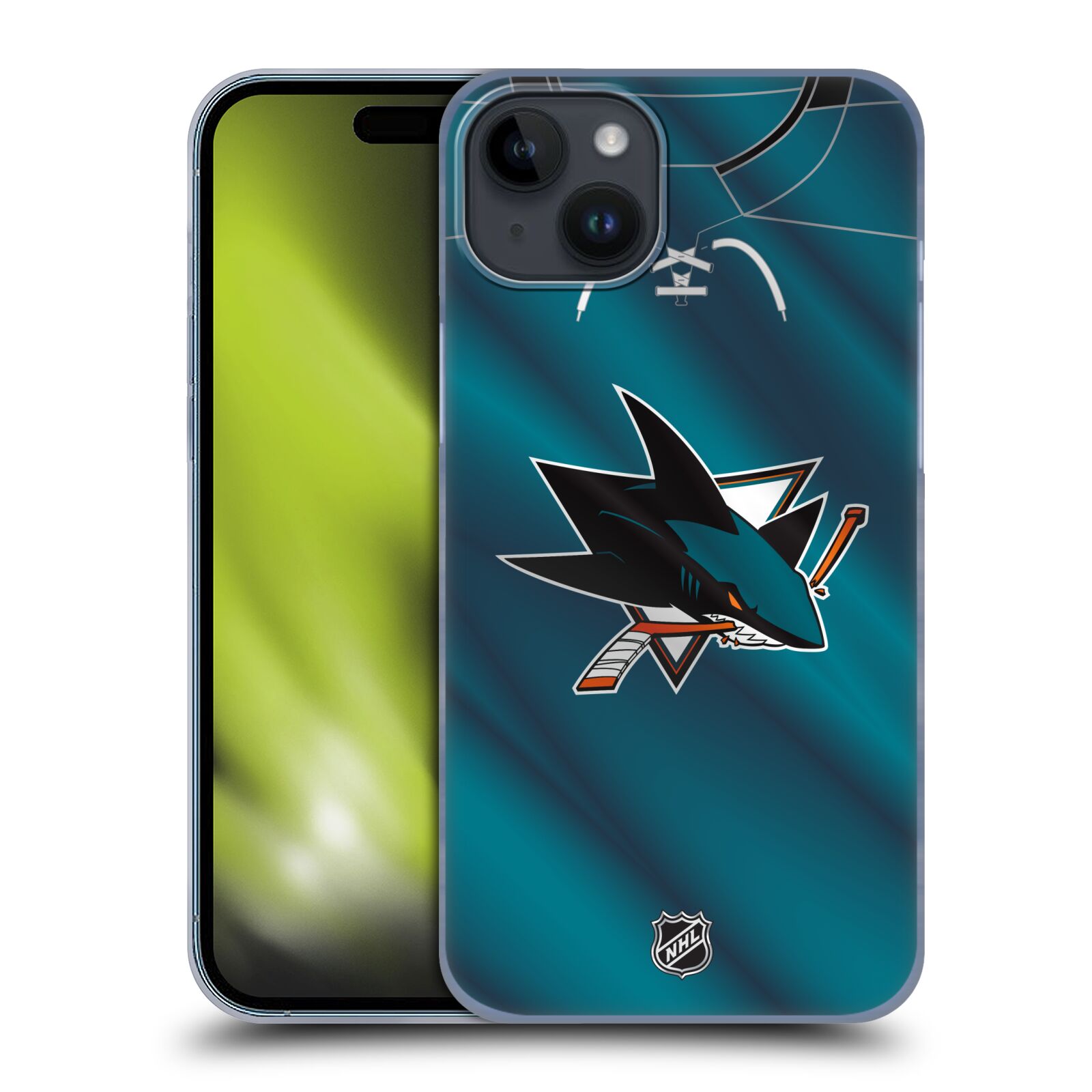 Plastový obal HEAD CASE na mobil Apple Iphone 15 PLUS  Hokej NHL - San Jose Sharks - Znak na dresu