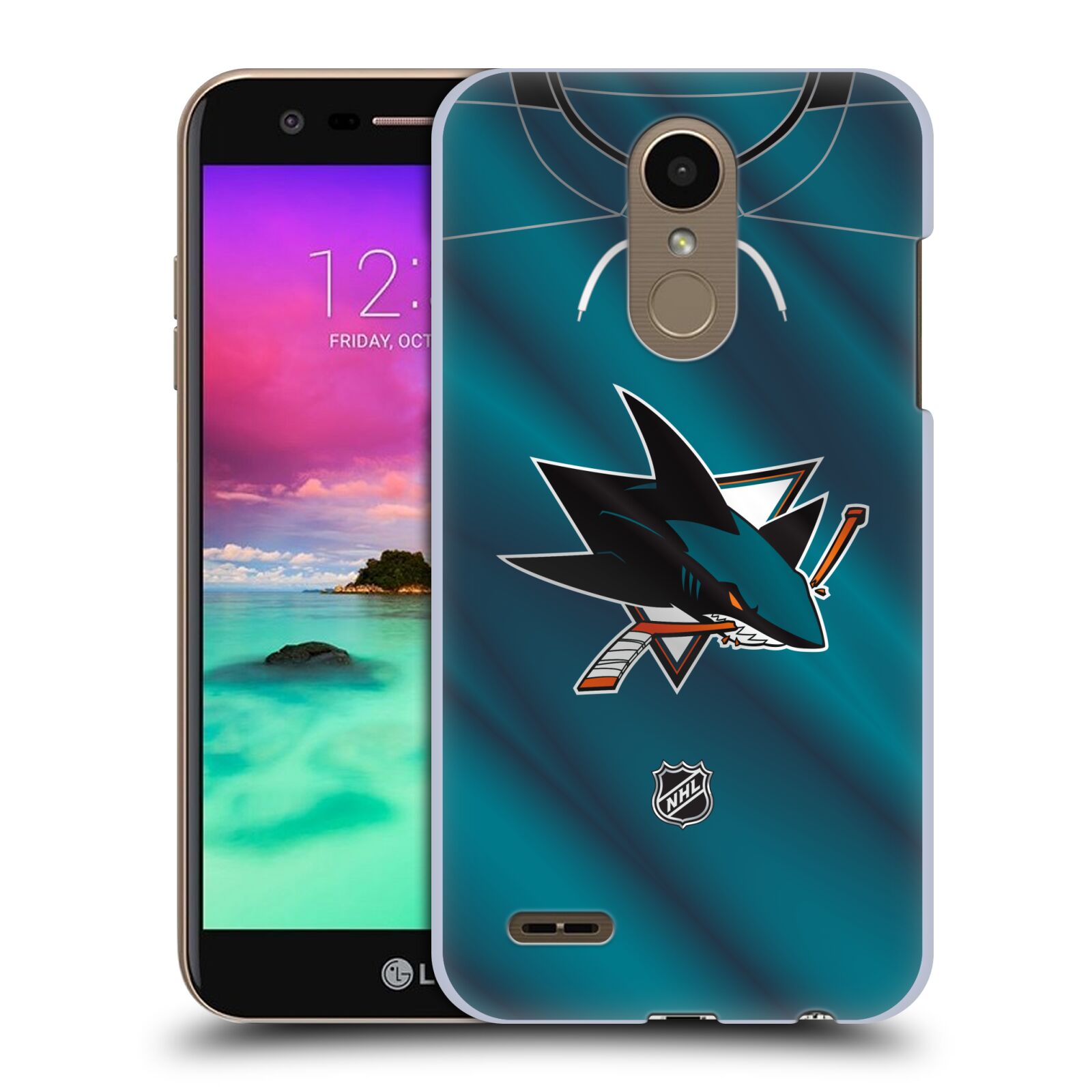 Pouzdro na mobil LG K10 2018 - HEAD CASE - Hokej NHL - San Jose Sharks - Znak na dresu