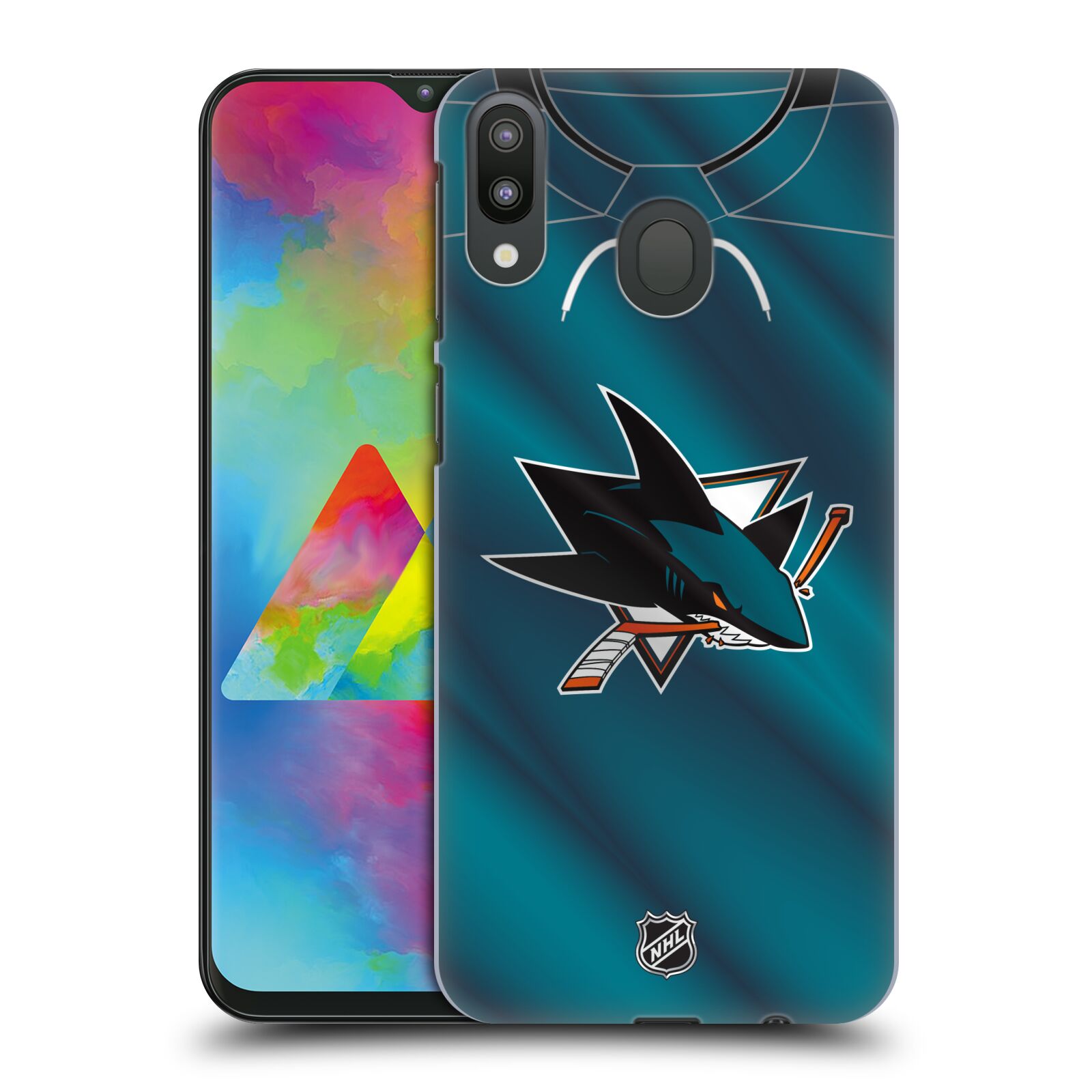 Pouzdro na mobil Samsung Galaxy M20 - HEAD CASE - Hokej NHL - San Jose Sharks - Znak na dresu