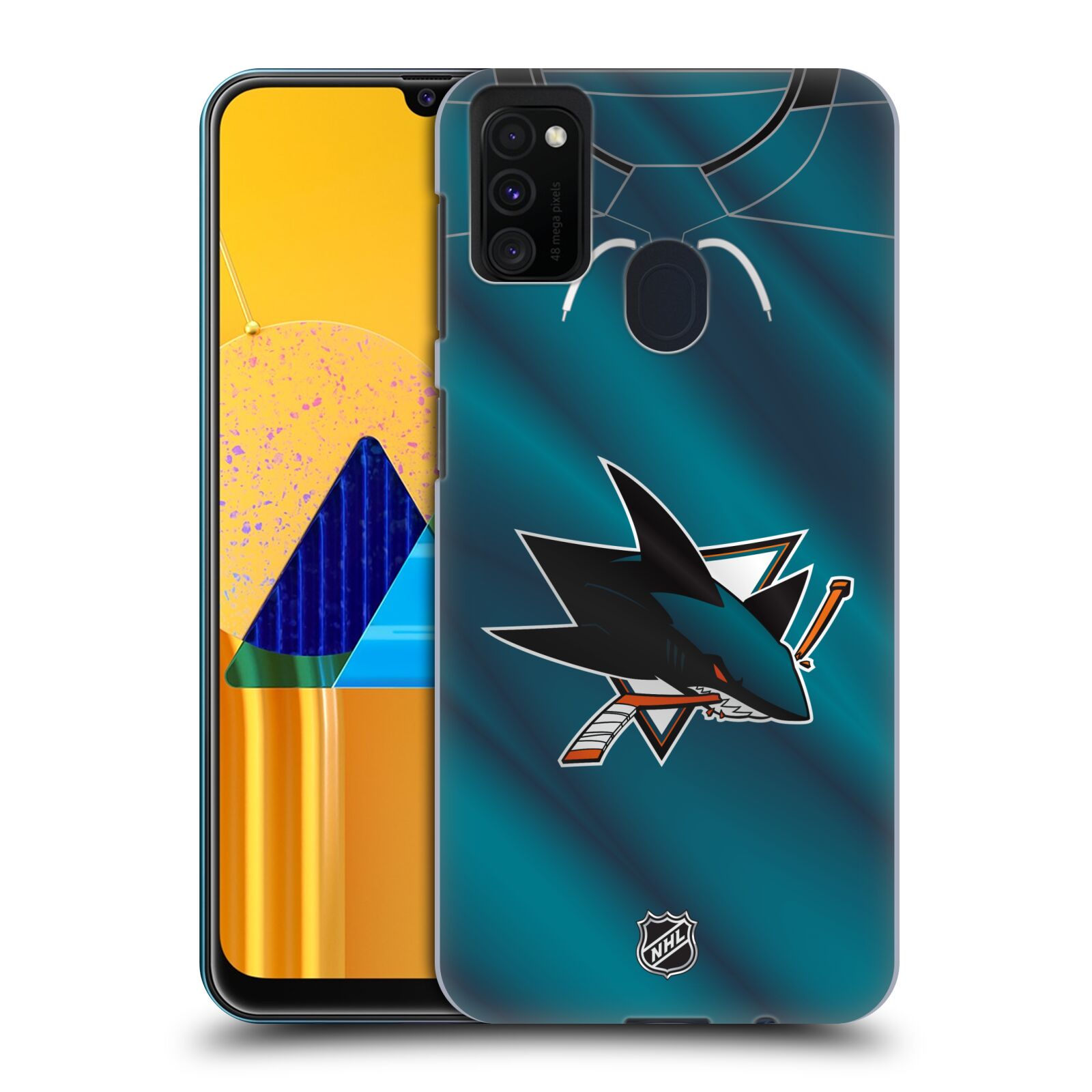 Pouzdro na mobil Samsung Galaxy M21 - HEAD CASE - Hokej NHL - San Jose Sharks - Znak na dresu