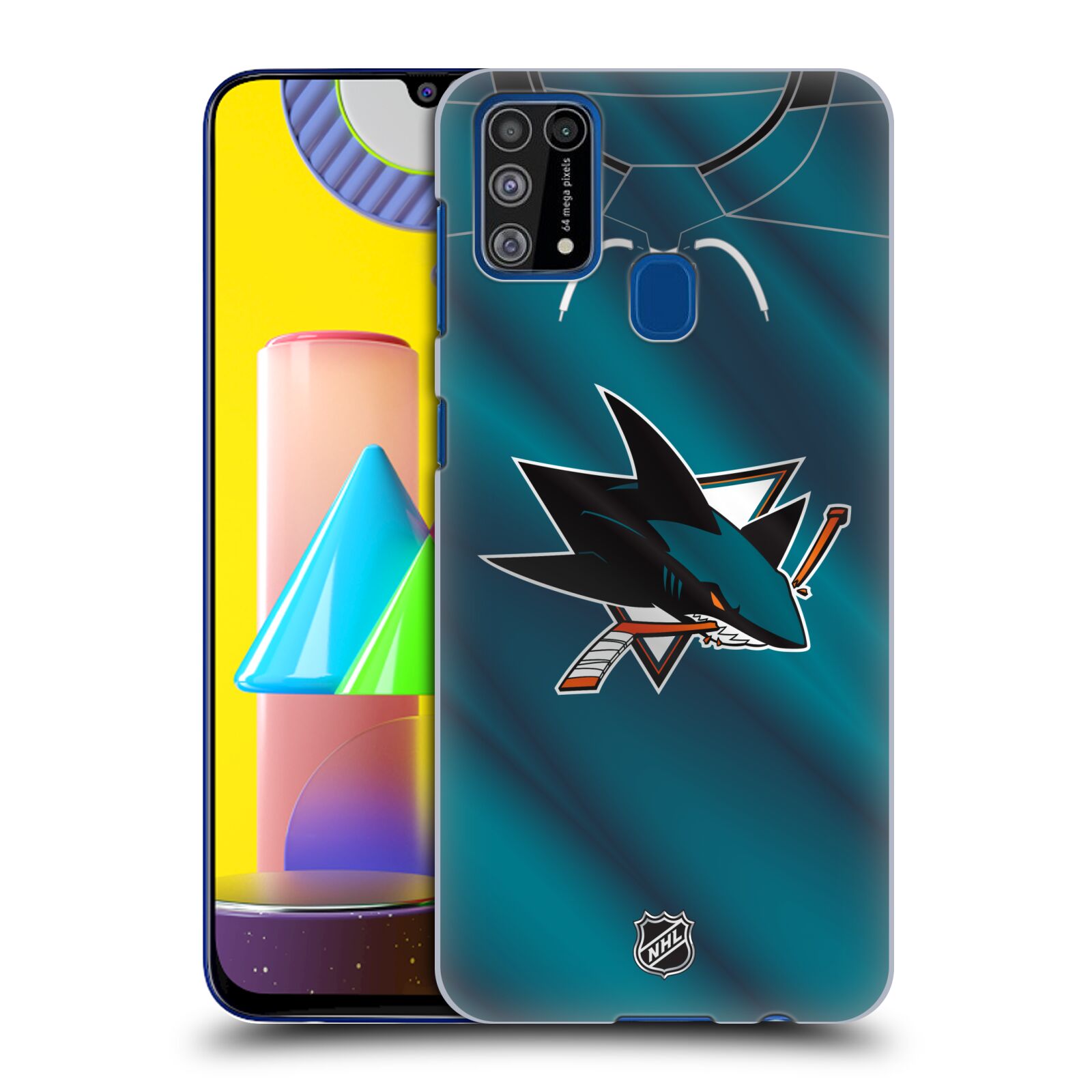 Pouzdro na mobil Samsung Galaxy M31 - HEAD CASE - Hokej NHL - San Jose Sharks - Znak na dresu