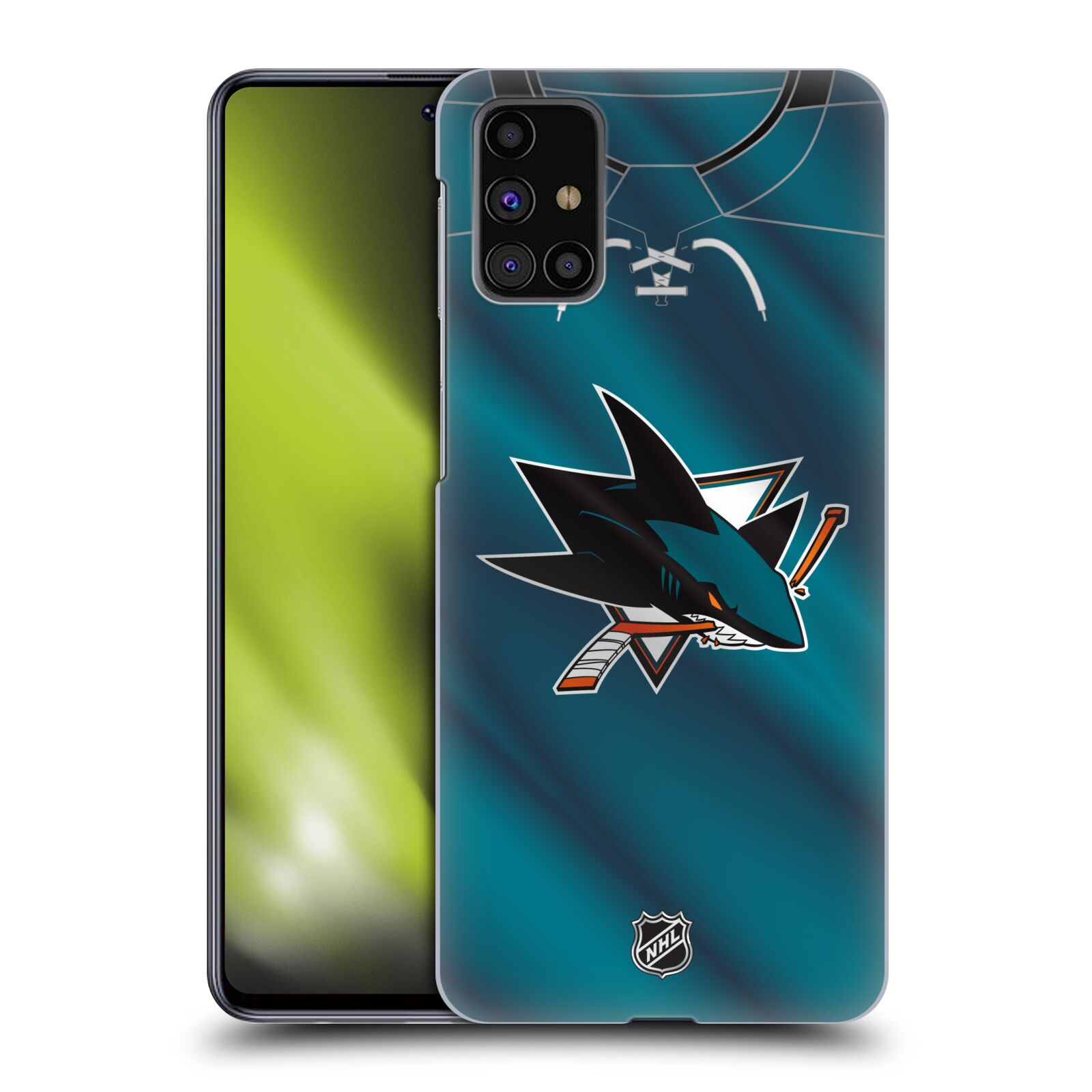 Pouzdro na mobil Samsung Galaxy M31s - HEAD CASE - Hokej NHL - San Jose Sharks - Znak na dresu