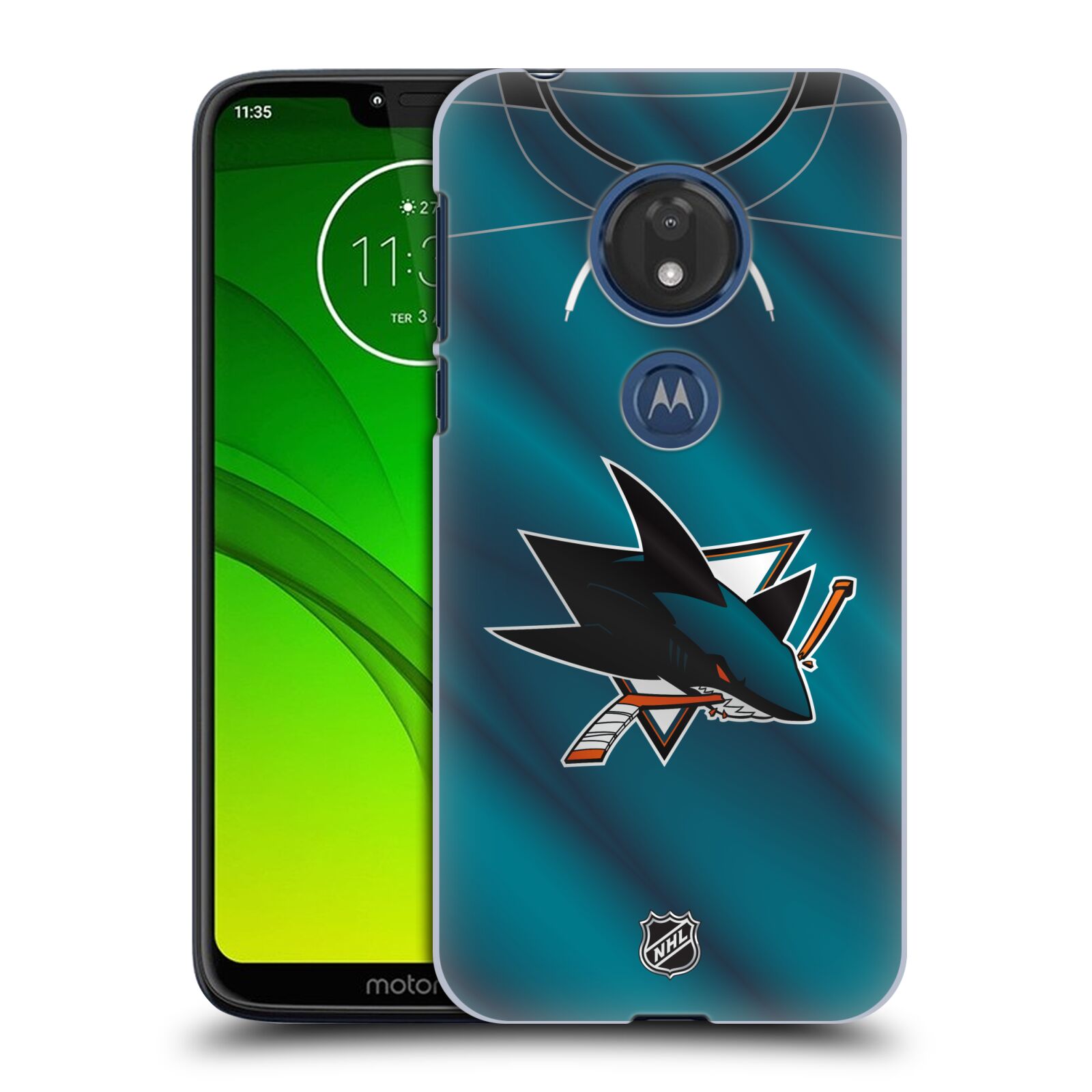 Pouzdro na mobil Motorola Moto G7 Play - HEAD CASE - Hokej NHL - San Jose Sharks - Znak na dresu