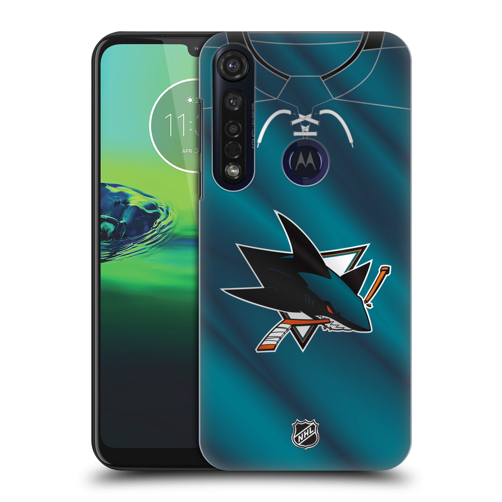 Pouzdro na mobil Motorola Moto G8 PLUS - HEAD CASE - Hokej NHL - San Jose Sharks - Znak na dresu