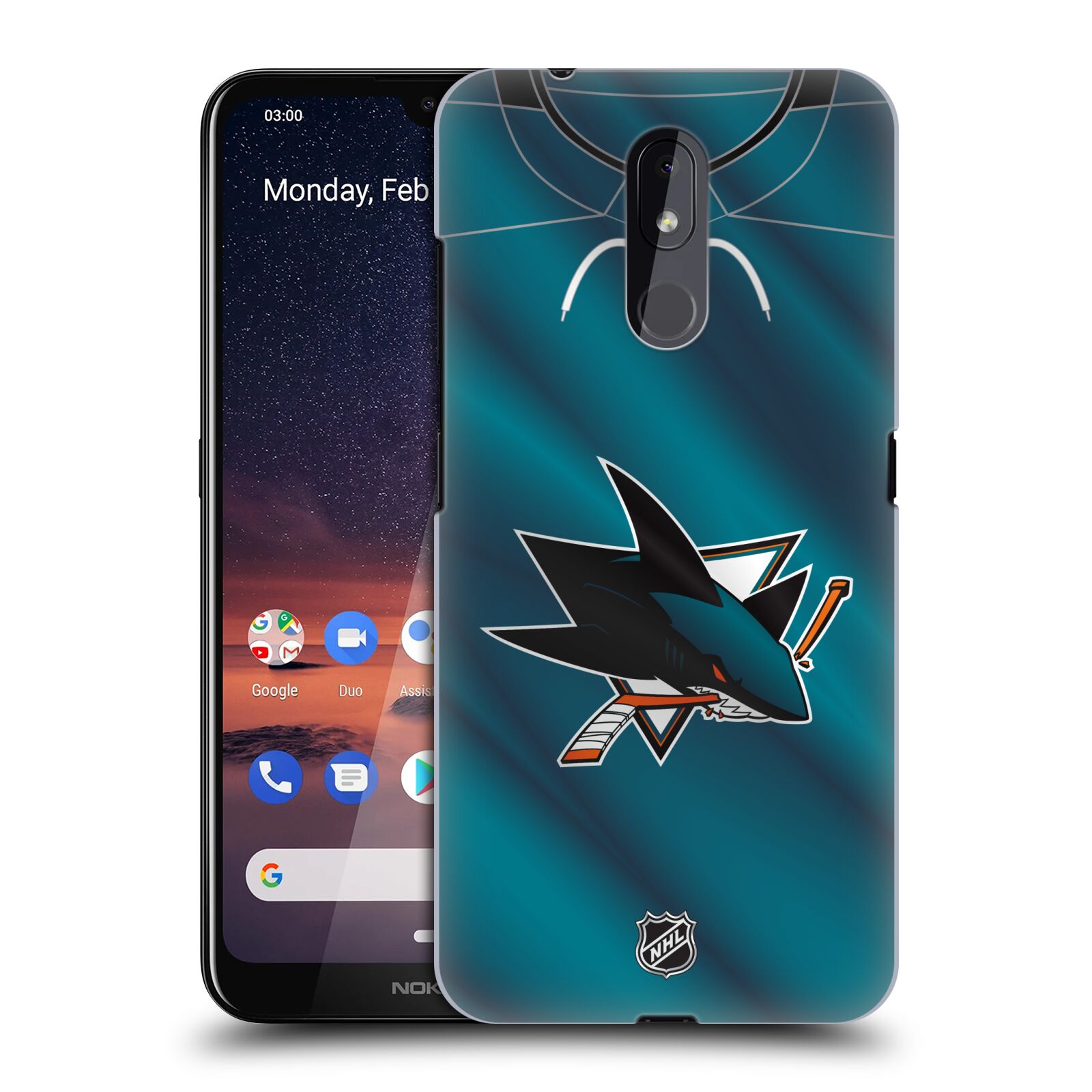Pouzdro na mobil Nokia 3.2 - HEAD CASE - Hokej NHL - San Jose Sharks - Znak na dresu