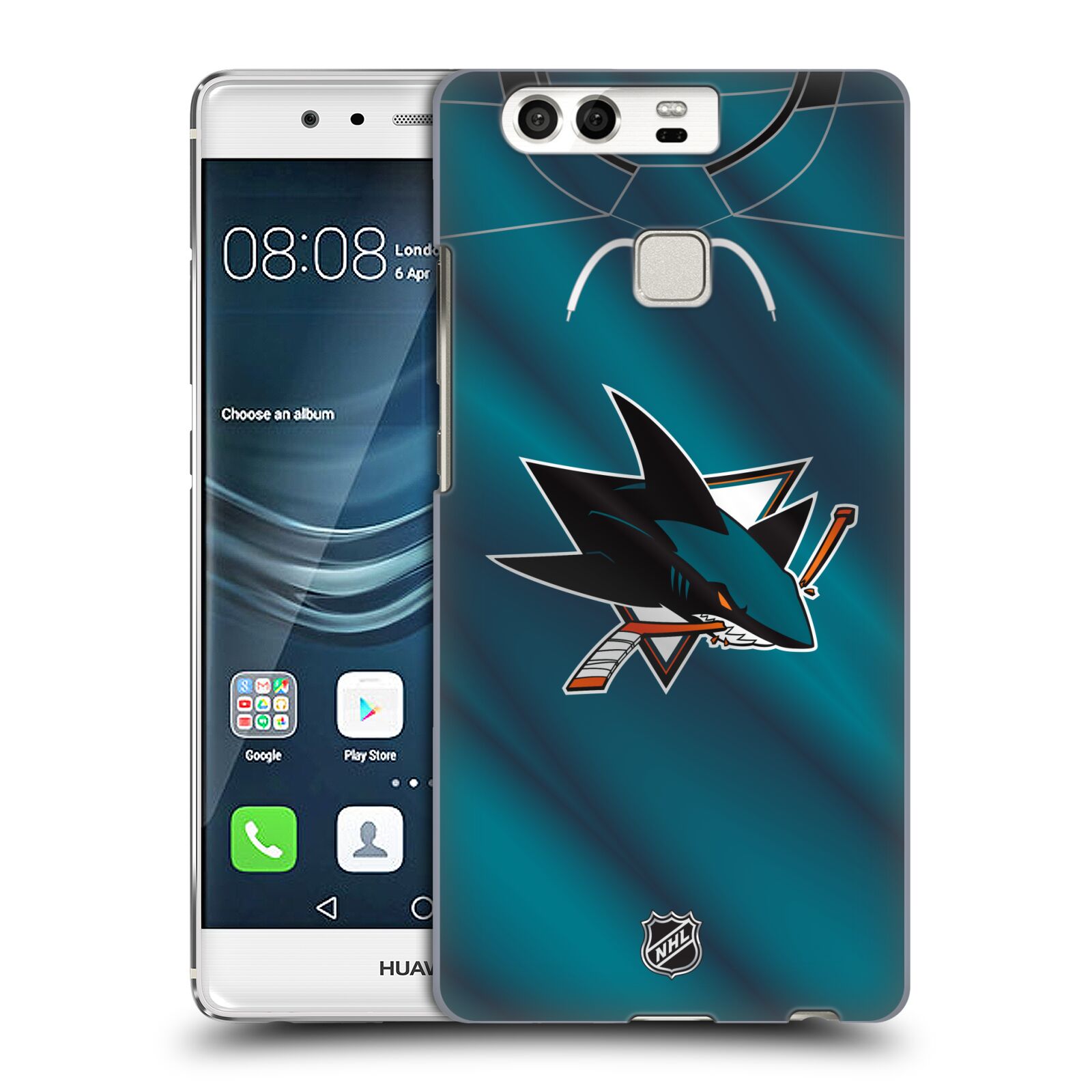 Pouzdro na mobil Huawei P9 / P9 DUAL SIM - HEAD CASE - Hokej NHL - San Jose Sharks - Znak na dresu