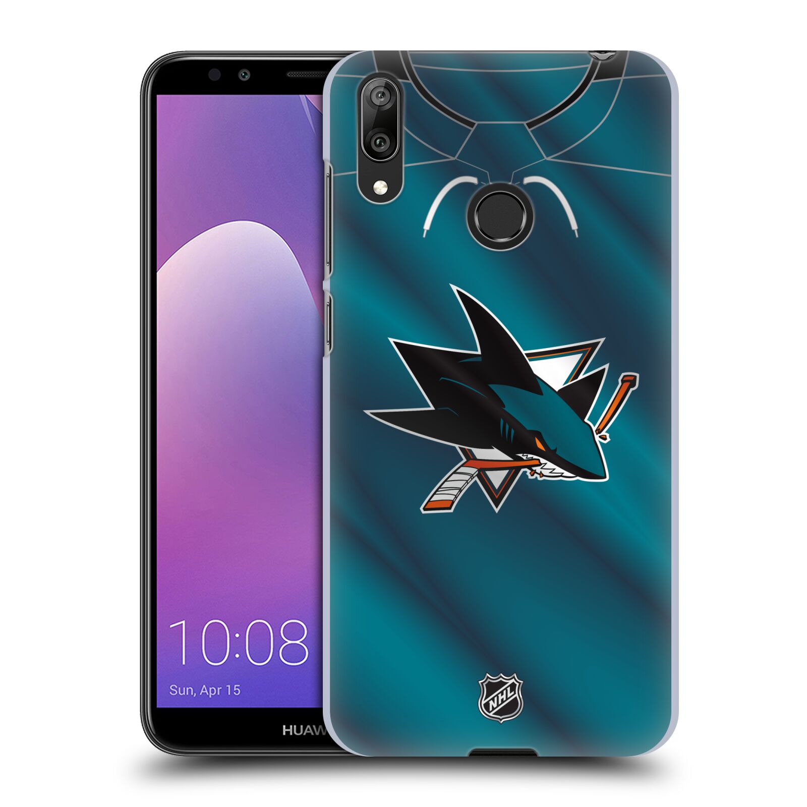 Pouzdro na mobil Huawei Y7 2019 - HEAD CASE - Hokej NHL - San Jose Sharks - Znak na dresu