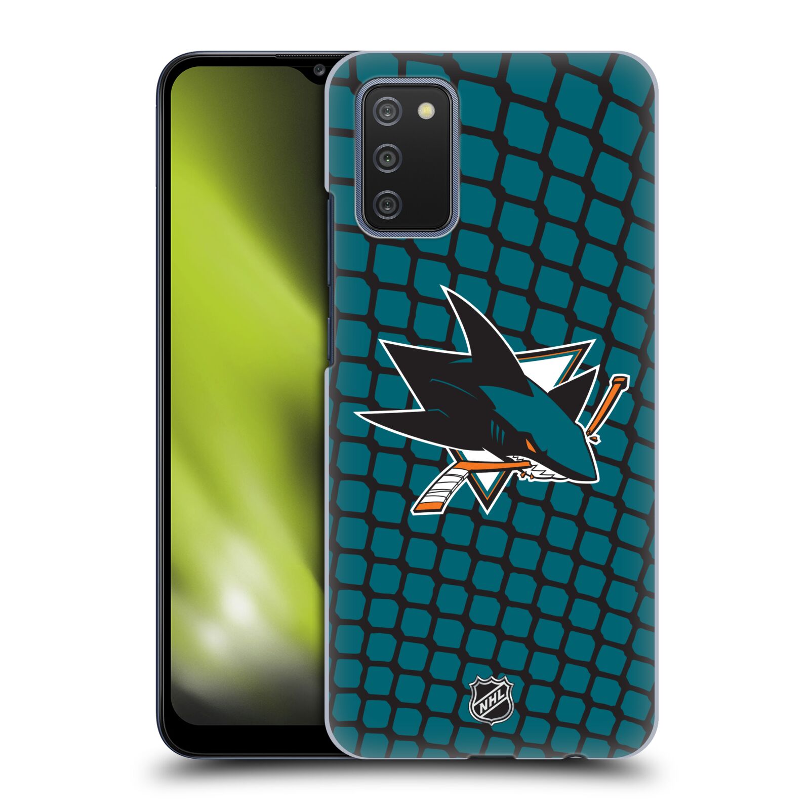 Pouzdro na mobil Samsung Galaxy A02s - HEAD CASE - Hokej NHL - San Jose Sharks - Znak v brance