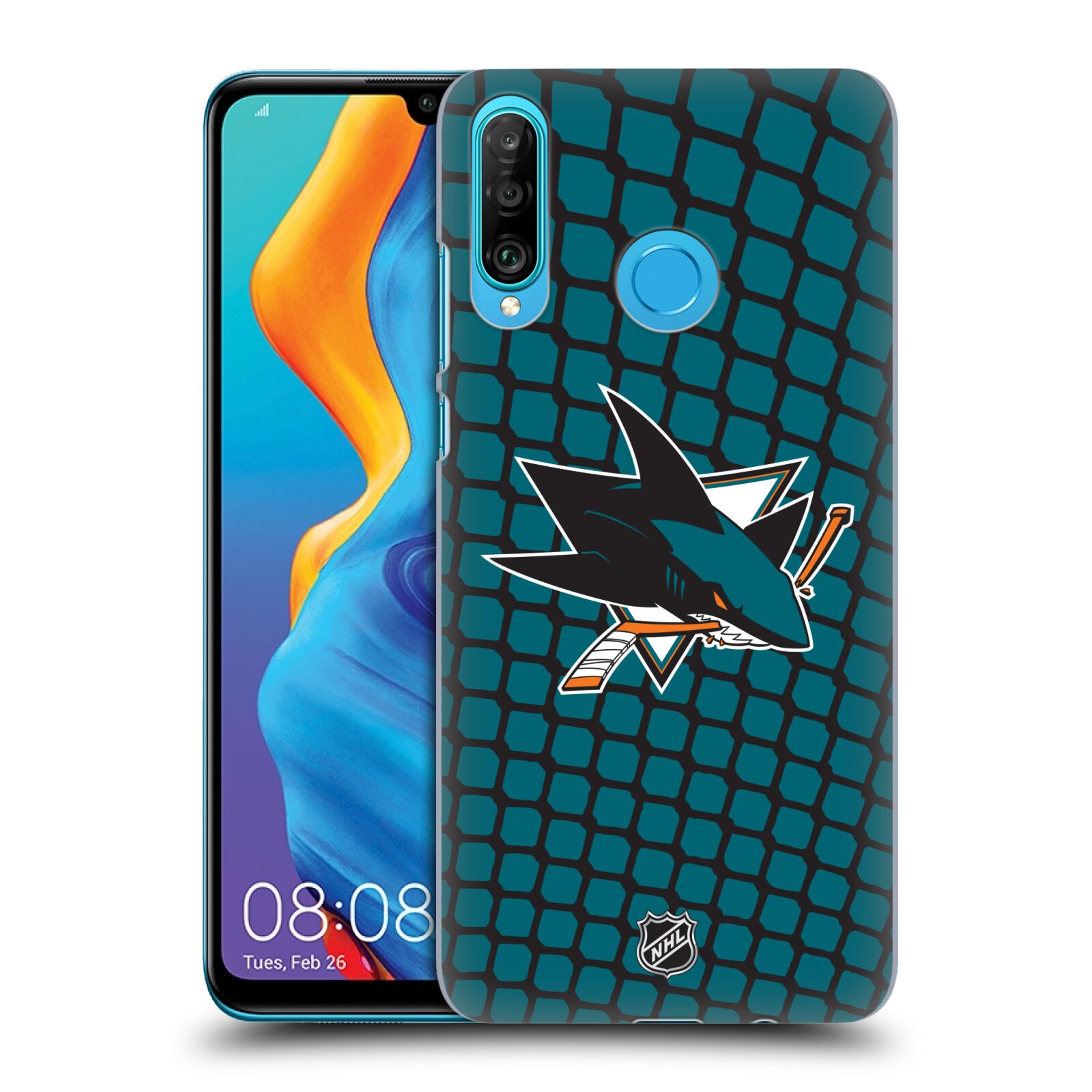 Pouzdro na mobil Huawei P30 LITE - HEAD CASE - Hokej NHL - San Jose Sharks - Znak v brance