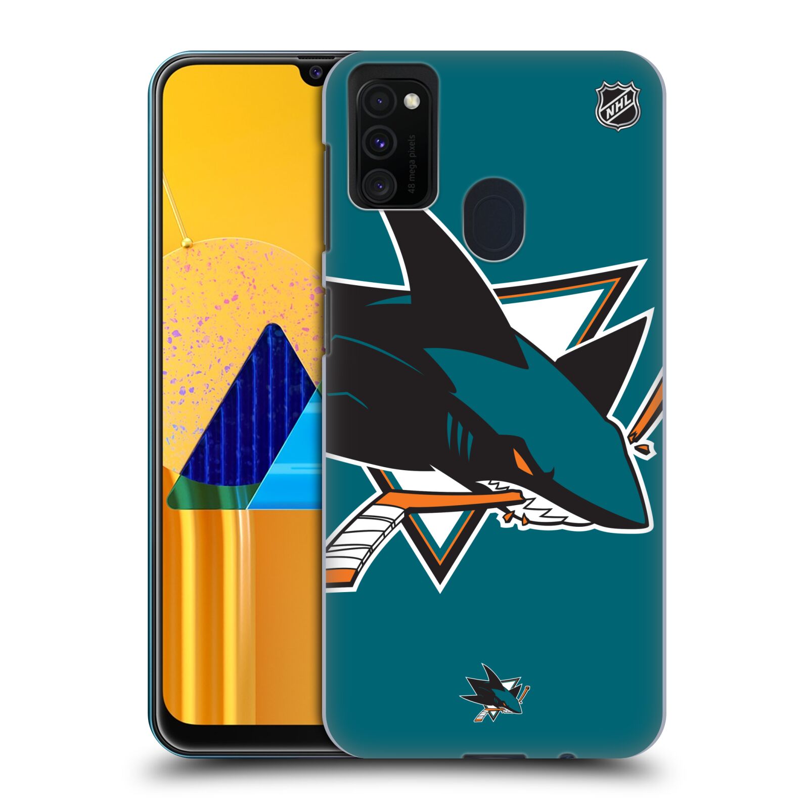 Pouzdro na mobil Samsung Galaxy M21 - HEAD CASE - Hokej NHL - San Jose Sharks - Velký znak