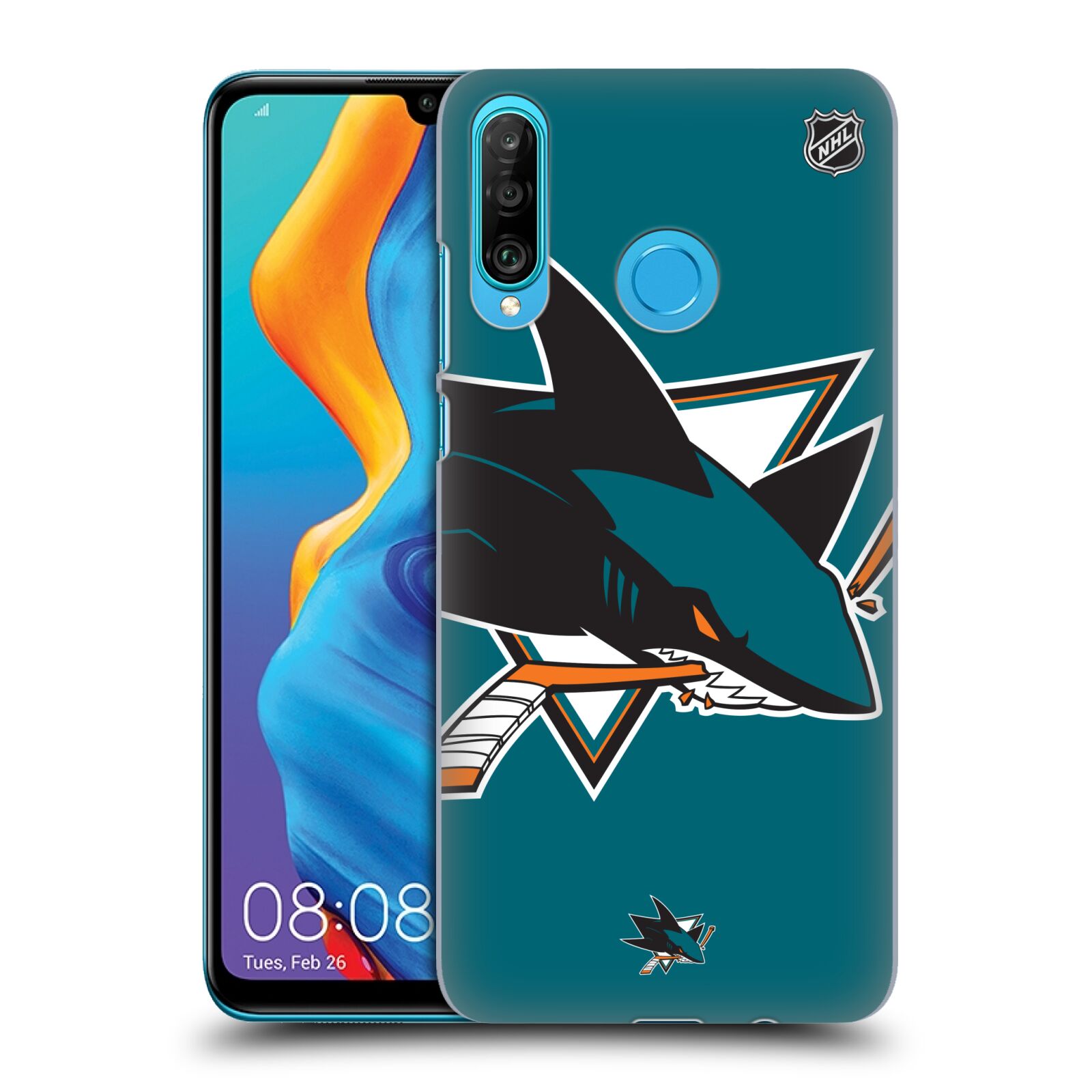 Pouzdro na mobil Huawei P30 LITE - HEAD CASE - Hokej NHL - San Jose Sharks - Velký znak