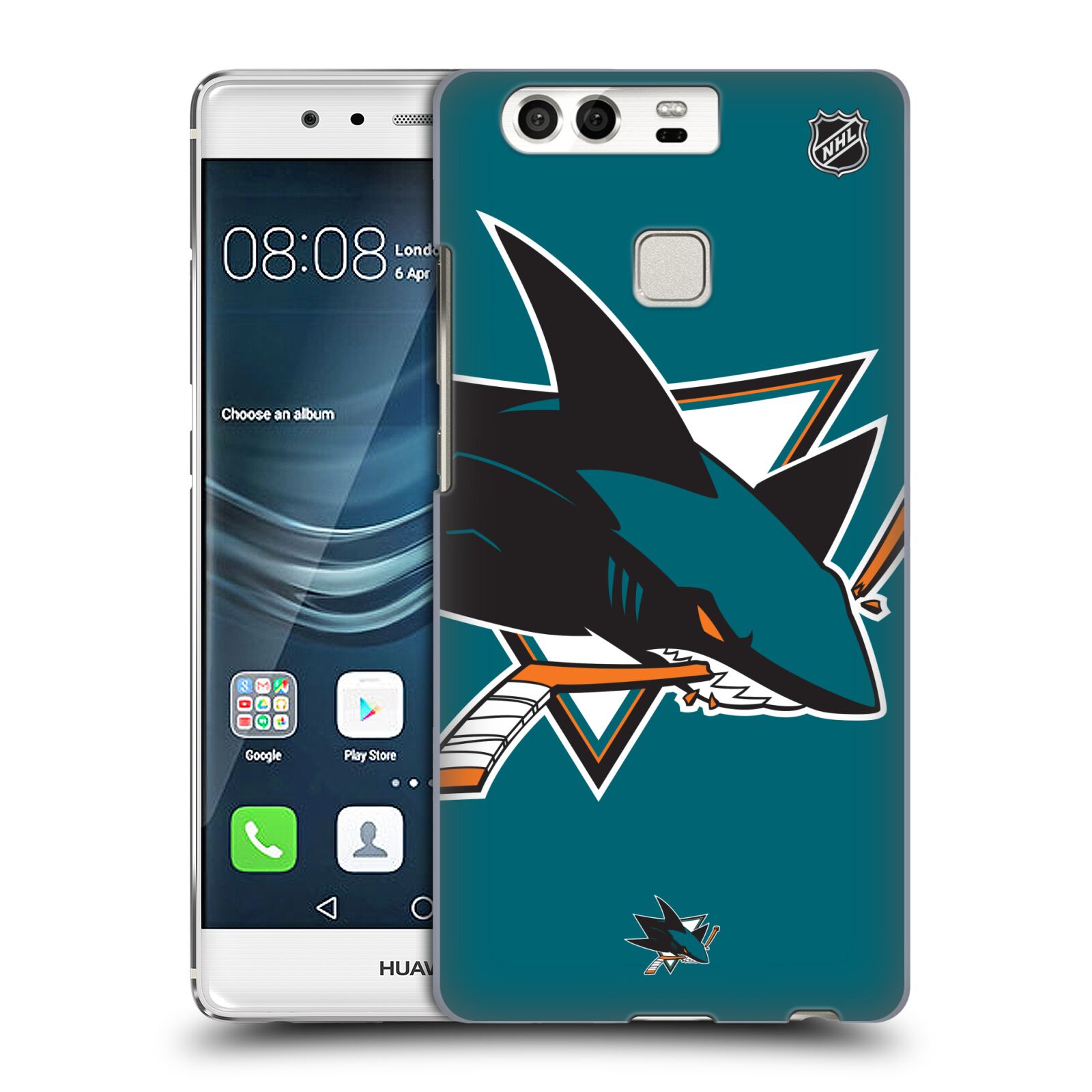 Pouzdro na mobil Huawei P9 / P9 DUAL SIM - HEAD CASE - Hokej NHL - San Jose Sharks - Velký znak