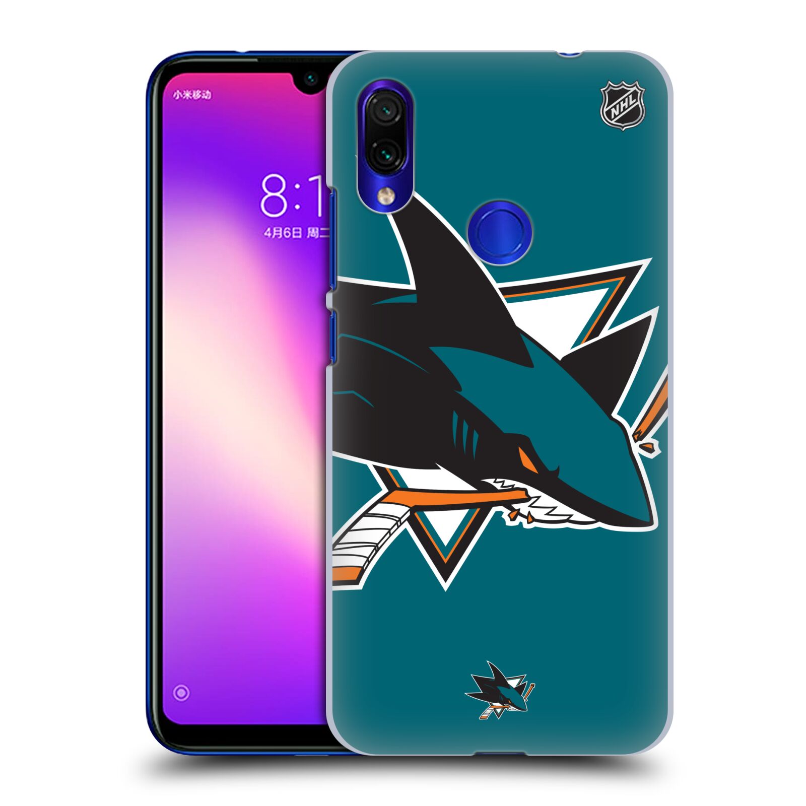 Pouzdro na mobil Xiaomi Redmi Note 7 - HEAD CASE - Hokej NHL - San Jose Sharks - Velký znak