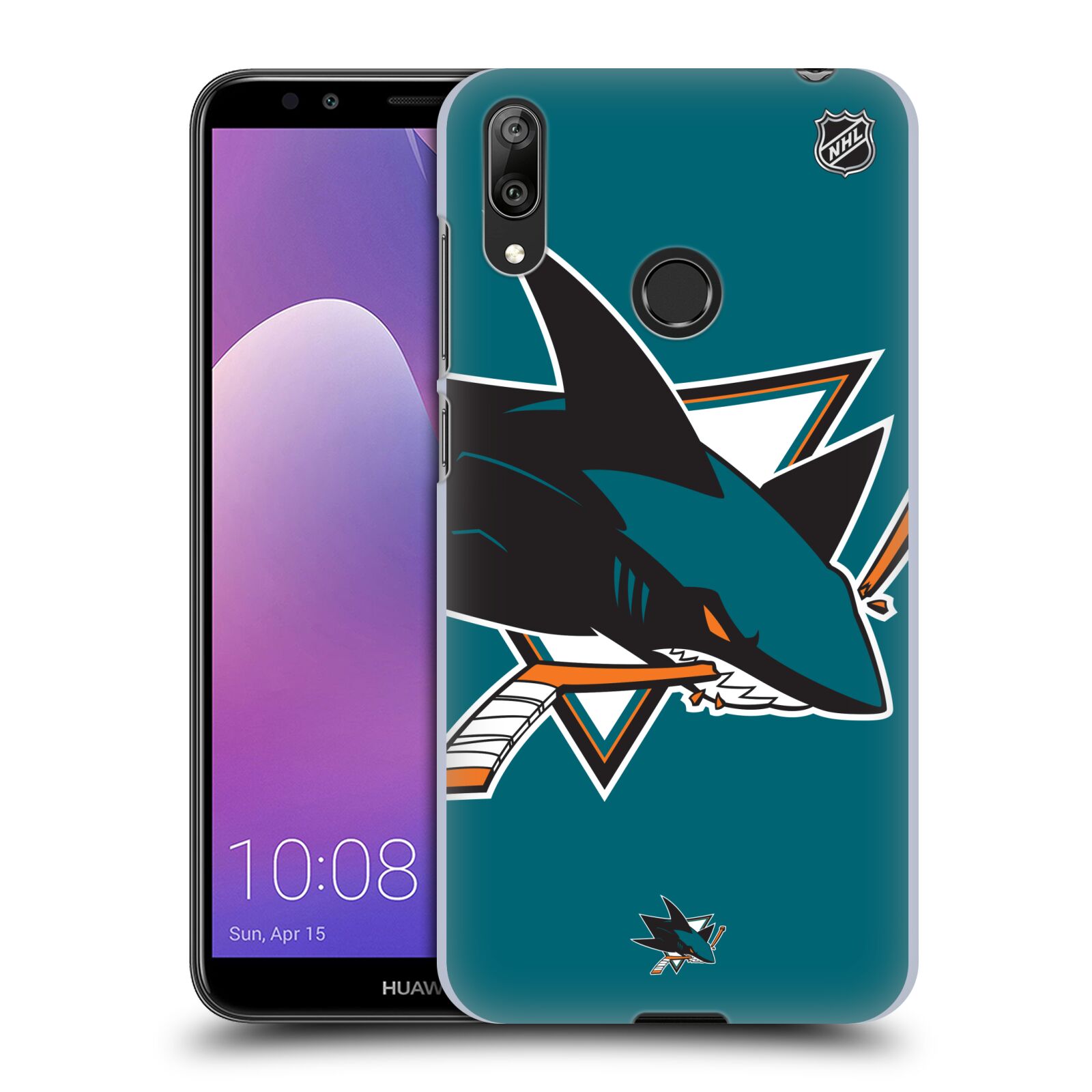 Pouzdro na mobil Huawei Y7 2019 - HEAD CASE - Hokej NHL - San Jose Sharks - Velký znak