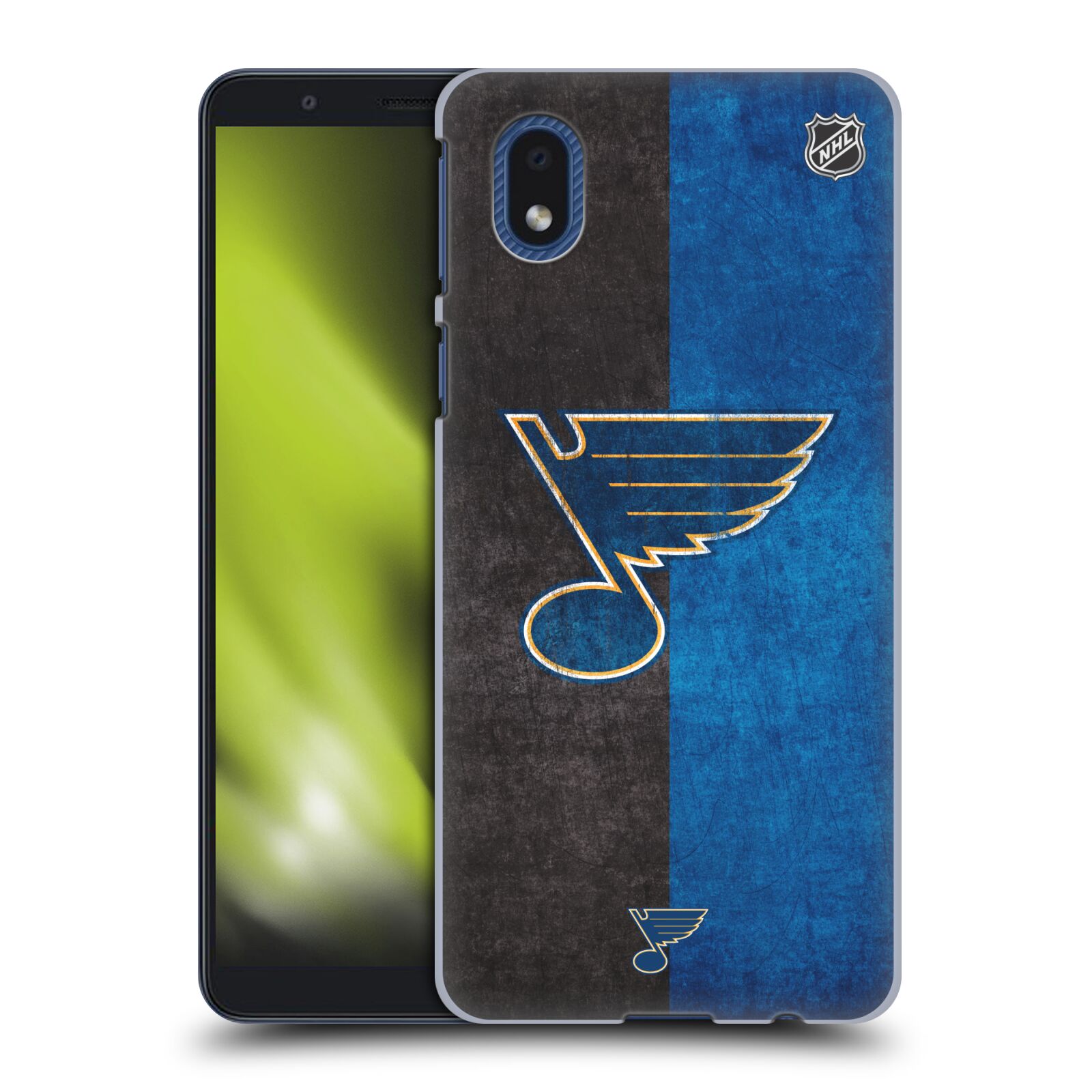 Pouzdro na mobil Samsung Galaxy A01 CORE - HEAD CASE - Hokej NHL - St. Louis Blues - Znak dva pruhy