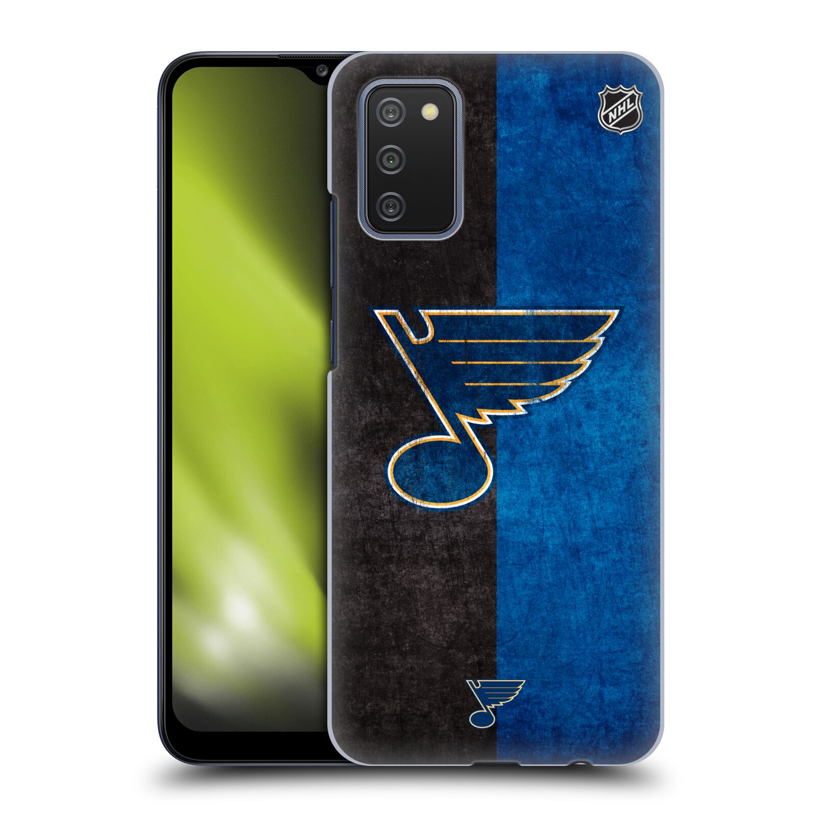 Pouzdro na mobil Samsung Galaxy A02s - HEAD CASE - Hokej NHL - St. Louis Blues - Znak dva pruhy