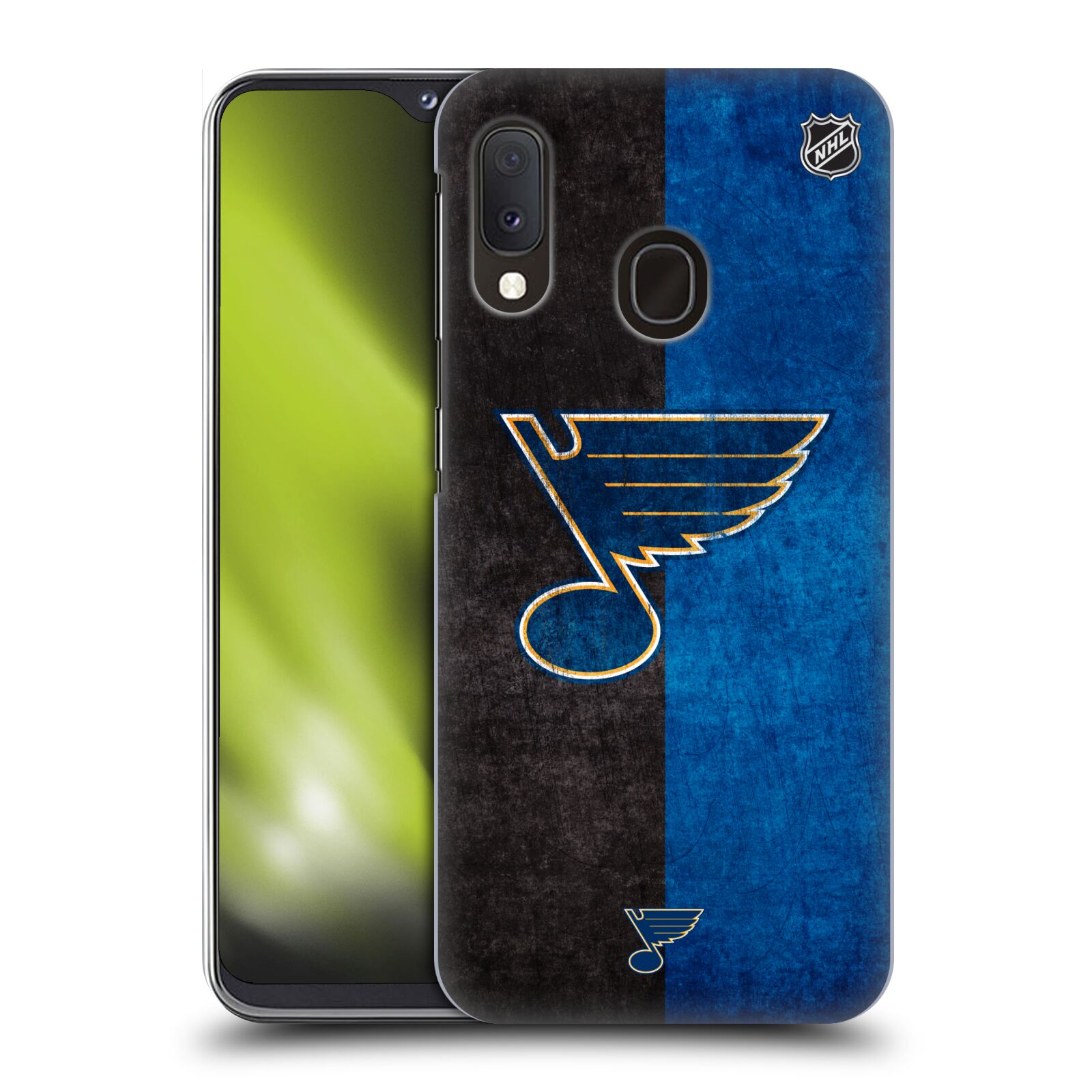 Pouzdro na mobil Samsung Galaxy A20e - HEAD CASE - Hokej NHL - St. Louis Blues - Znak dva pruhy