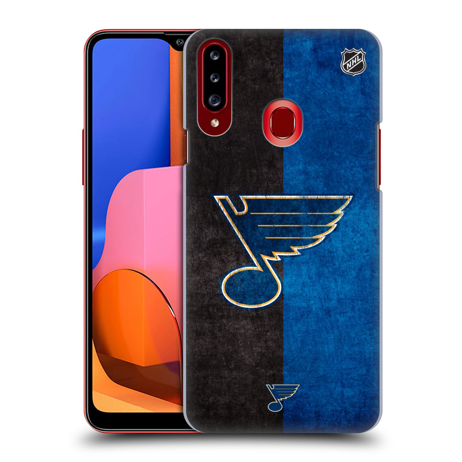 Pouzdro na mobil Samsung Galaxy A20s - HEAD CASE - Hokej NHL - St. Louis Blues - Znak dva pruhy