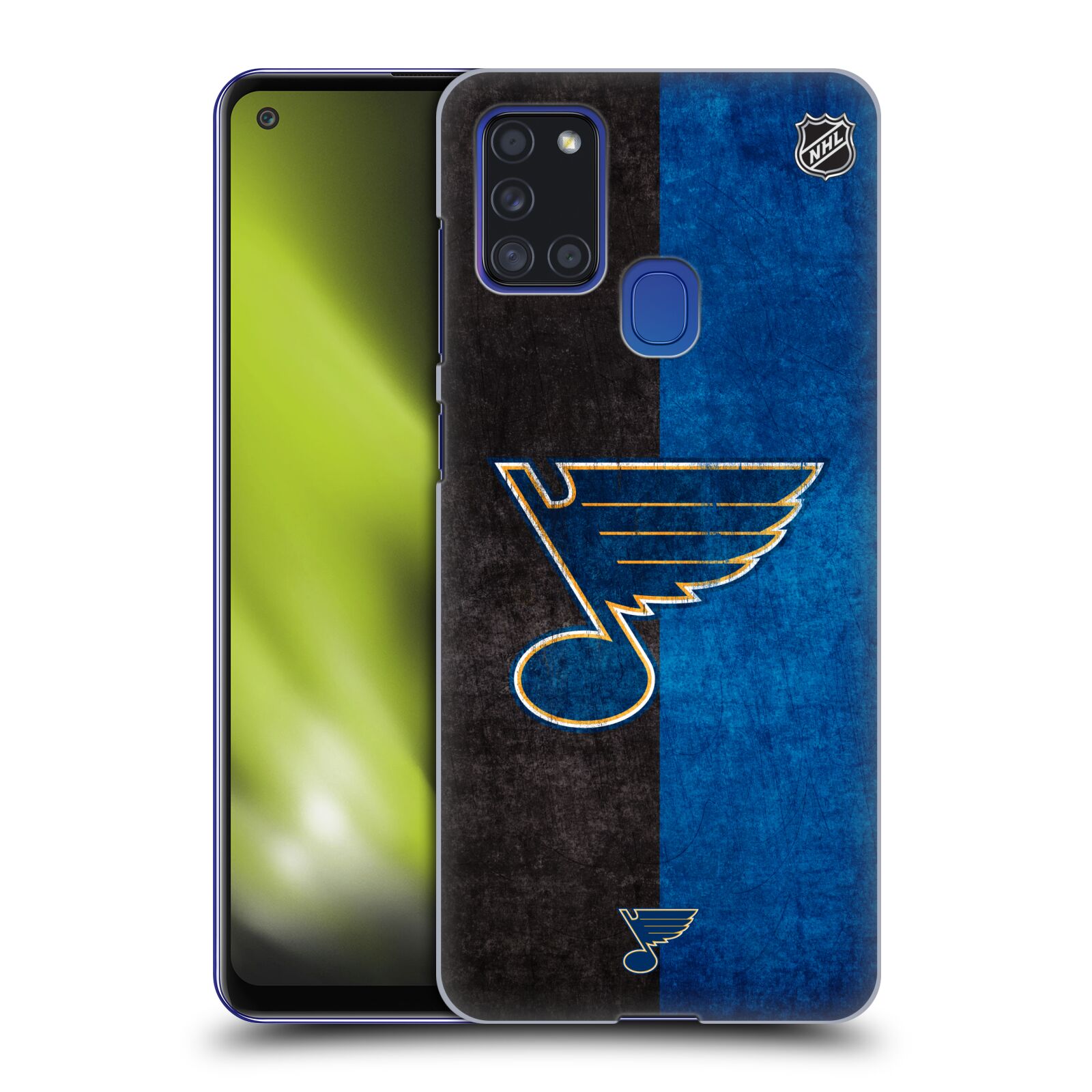 Pouzdro na mobil Samsung Galaxy A21s - HEAD CASE - Hokej NHL - St. Louis Blues - Znak dva pruhy
