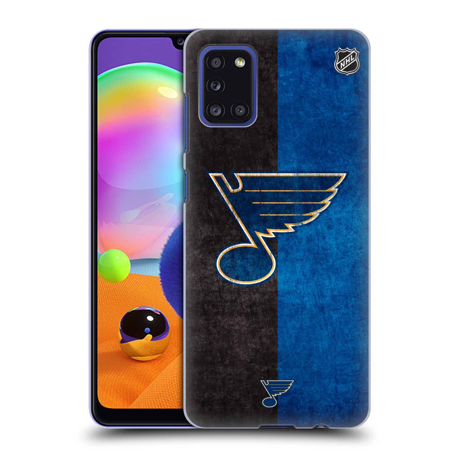 Pouzdro na mobil Samsung Galaxy A31 - HEAD CASE - Hokej NHL - St. Louis Blues - Znak dva pruhy