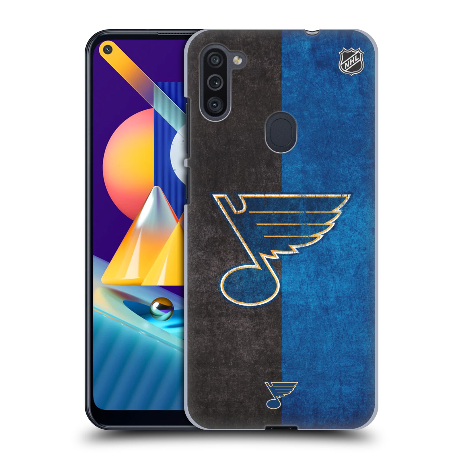 Pouzdro na mobil Samsung Galaxy M11 - HEAD CASE - Hokej NHL - St. Louis Blues - Znak dva pruhy