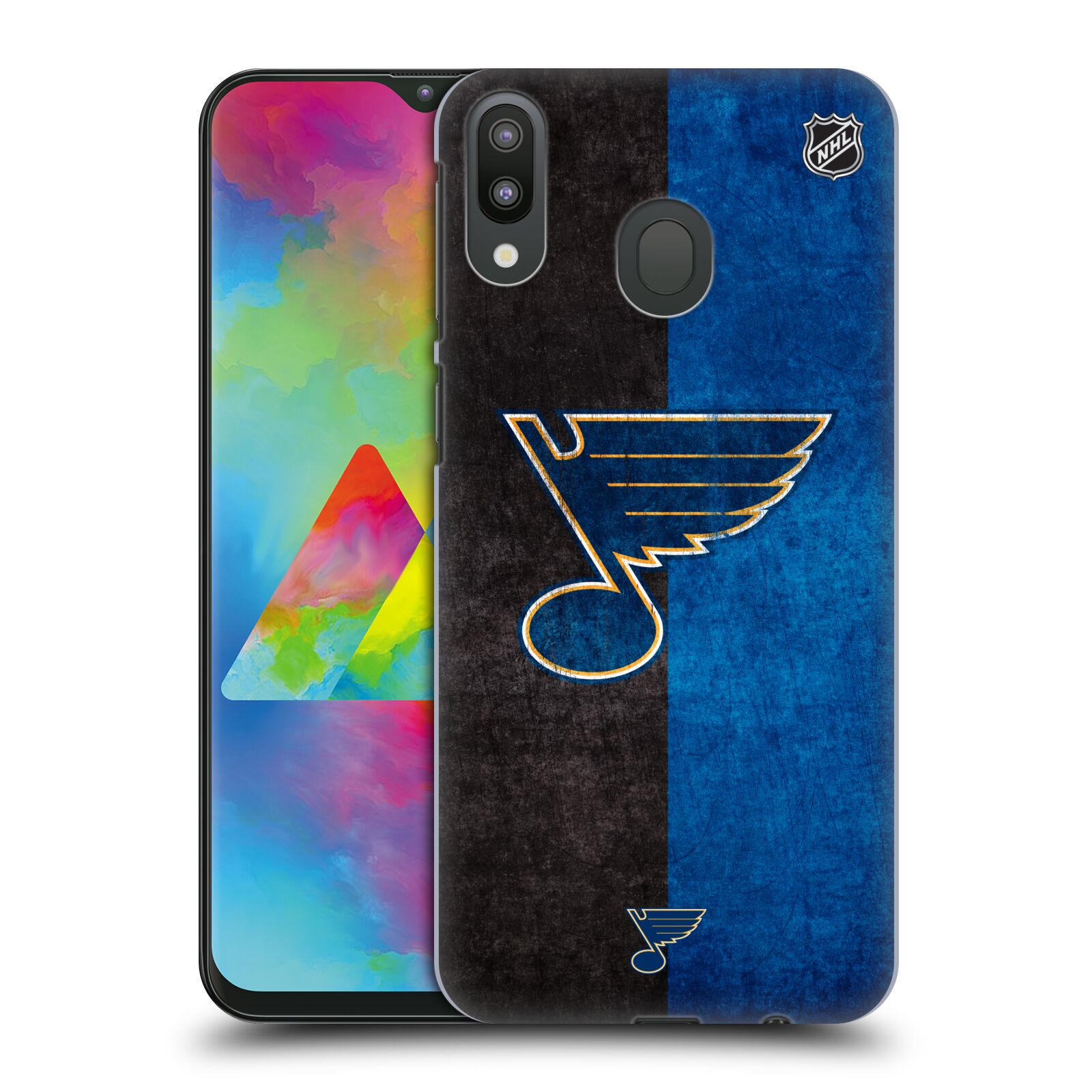 Pouzdro na mobil Samsung Galaxy M20 - HEAD CASE - Hokej NHL - St. Louis Blues - Znak dva pruhy