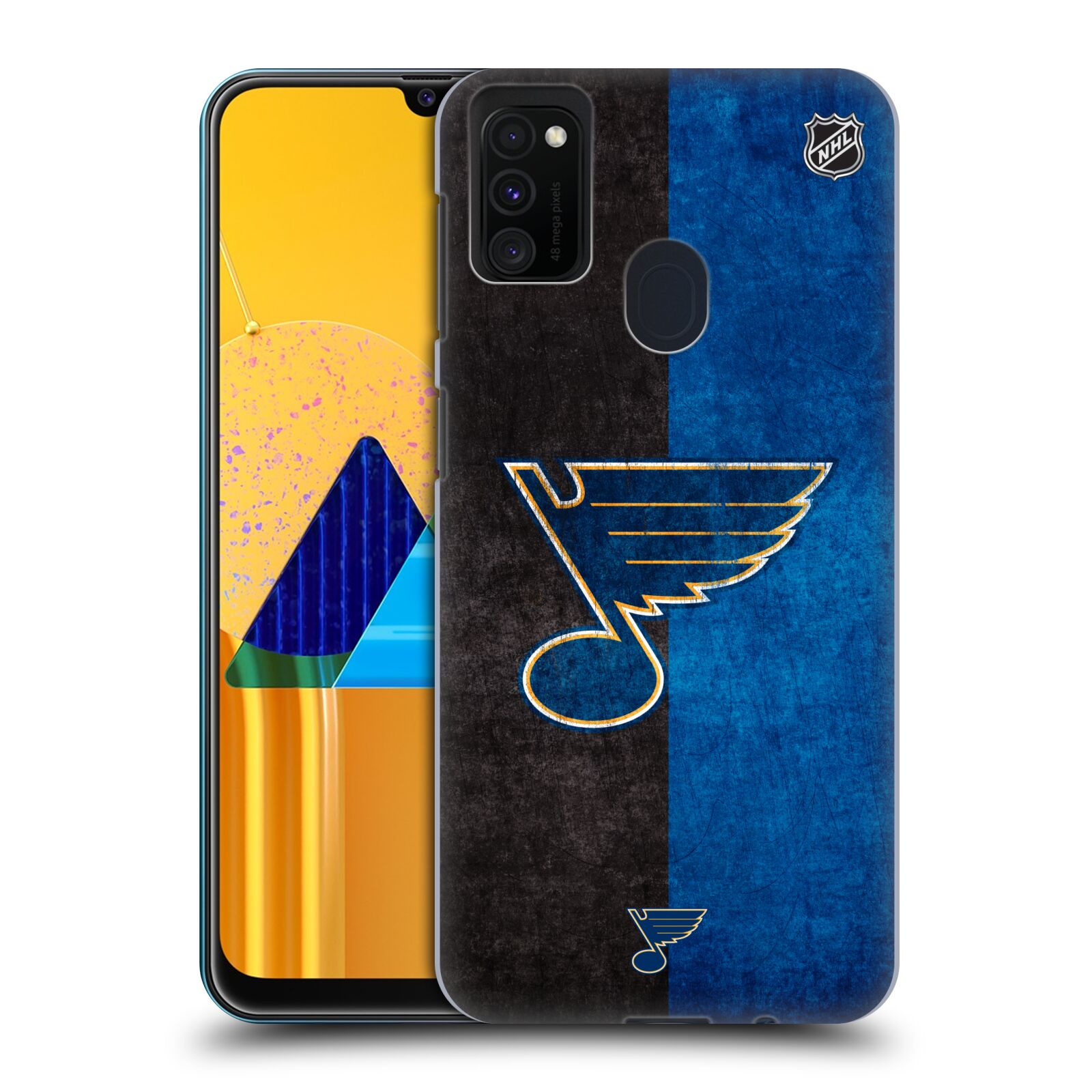 Pouzdro na mobil Samsung Galaxy M21 - HEAD CASE - Hokej NHL - St. Louis Blues - Znak dva pruhy