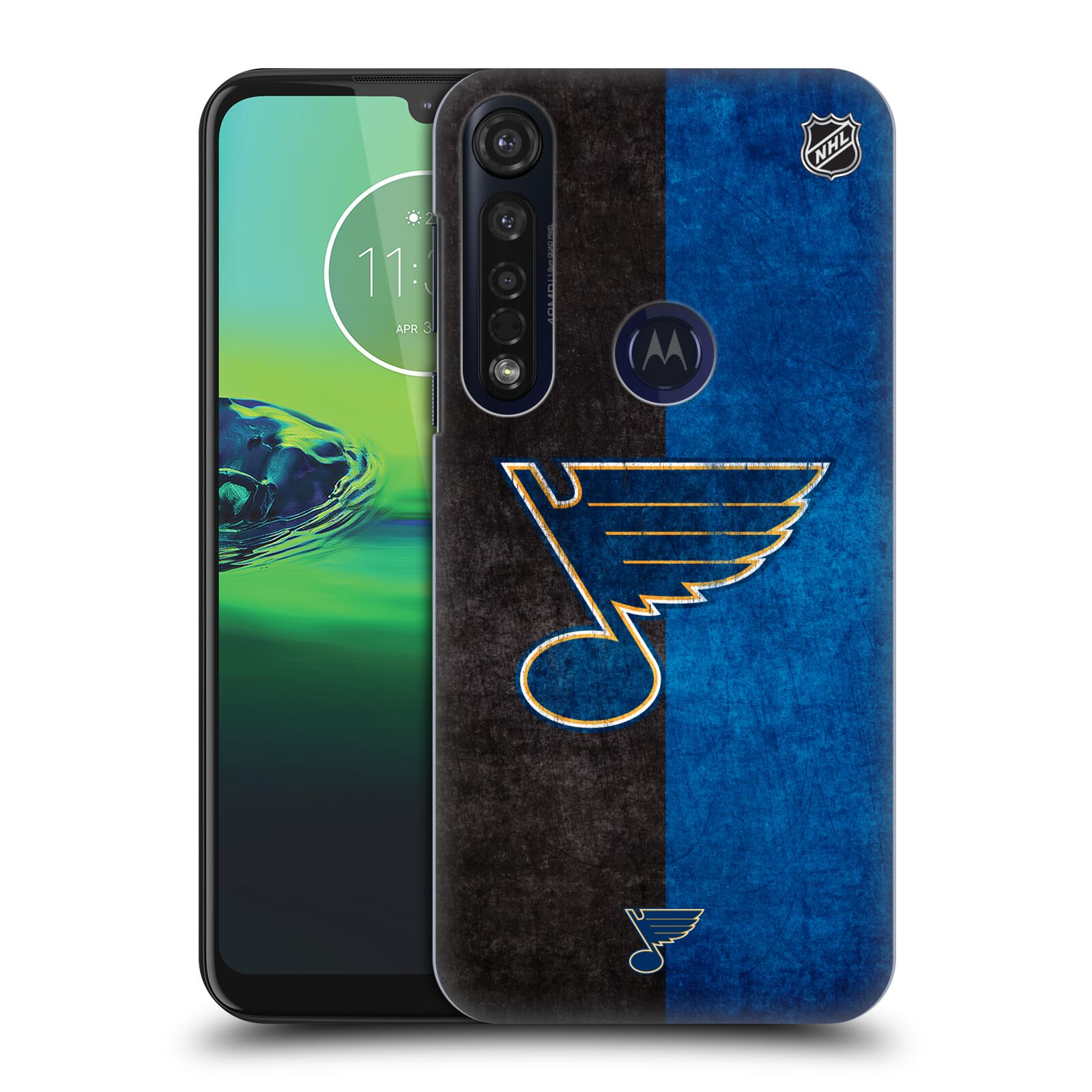 Pouzdro na mobil Motorola Moto G8 PLUS - HEAD CASE - Hokej NHL - St. Louis Blues - Znak dva pruhy