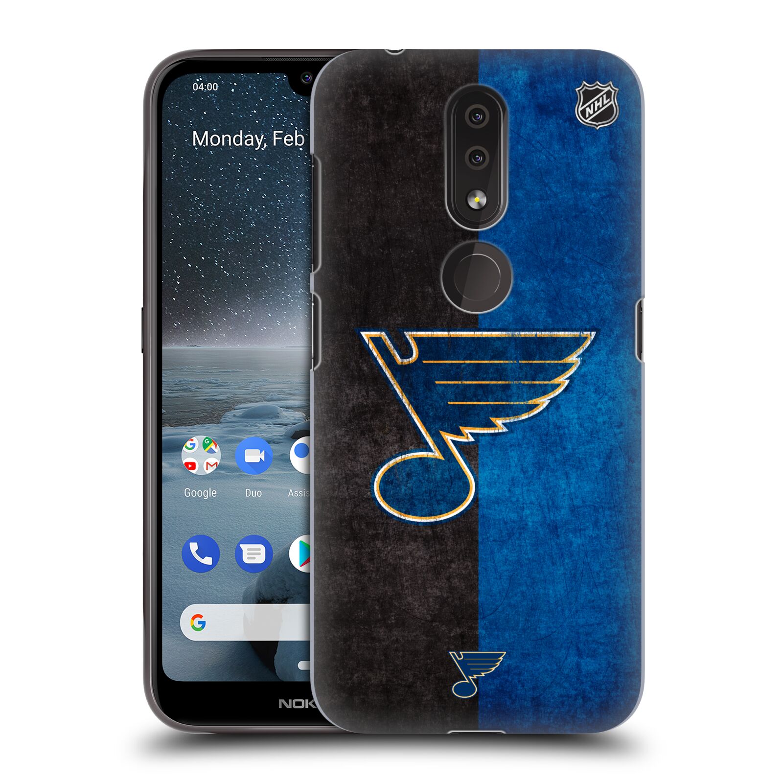 Pouzdro na mobil Nokia 4.2 - HEAD CASE - Hokej NHL - St. Louis Blues - Znak dva pruhy