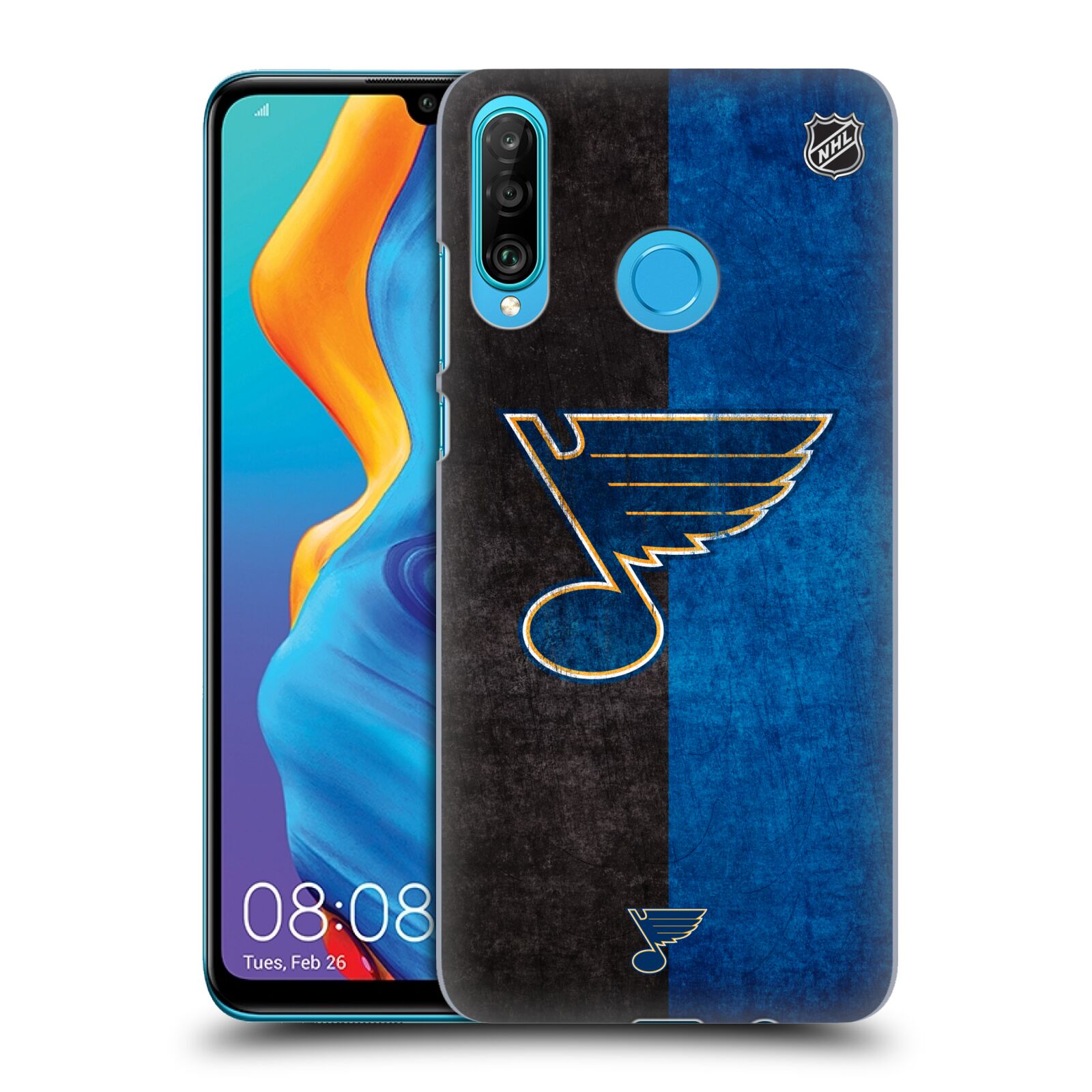 Pouzdro na mobil Huawei P30 LITE - HEAD CASE - Hokej NHL - St. Louis Blues - Znak dva pruhy