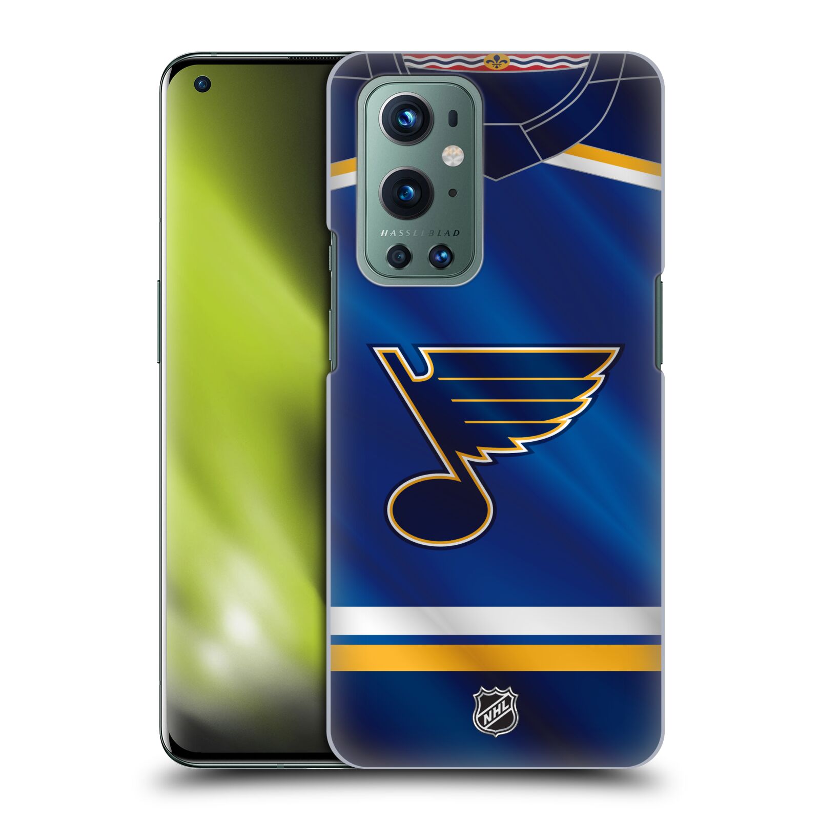 Pouzdro na mobil OnePlus 9 - HEAD CASE - Hokej NHL - St. Louis Blues - Znak na dresu