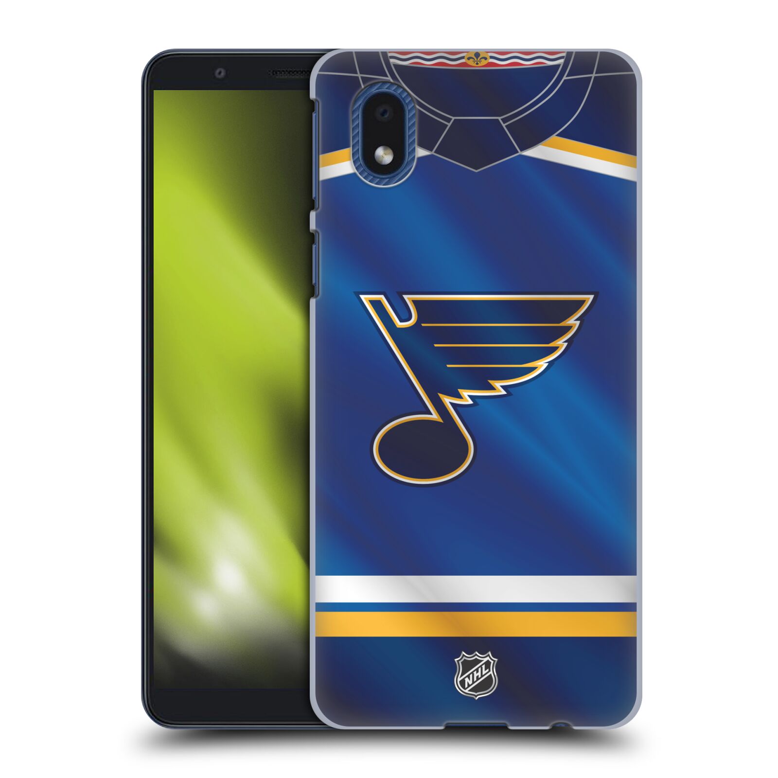 Pouzdro na mobil Samsung Galaxy A01 CORE - HEAD CASE - Hokej NHL - St. Louis Blues - Znak na dresu