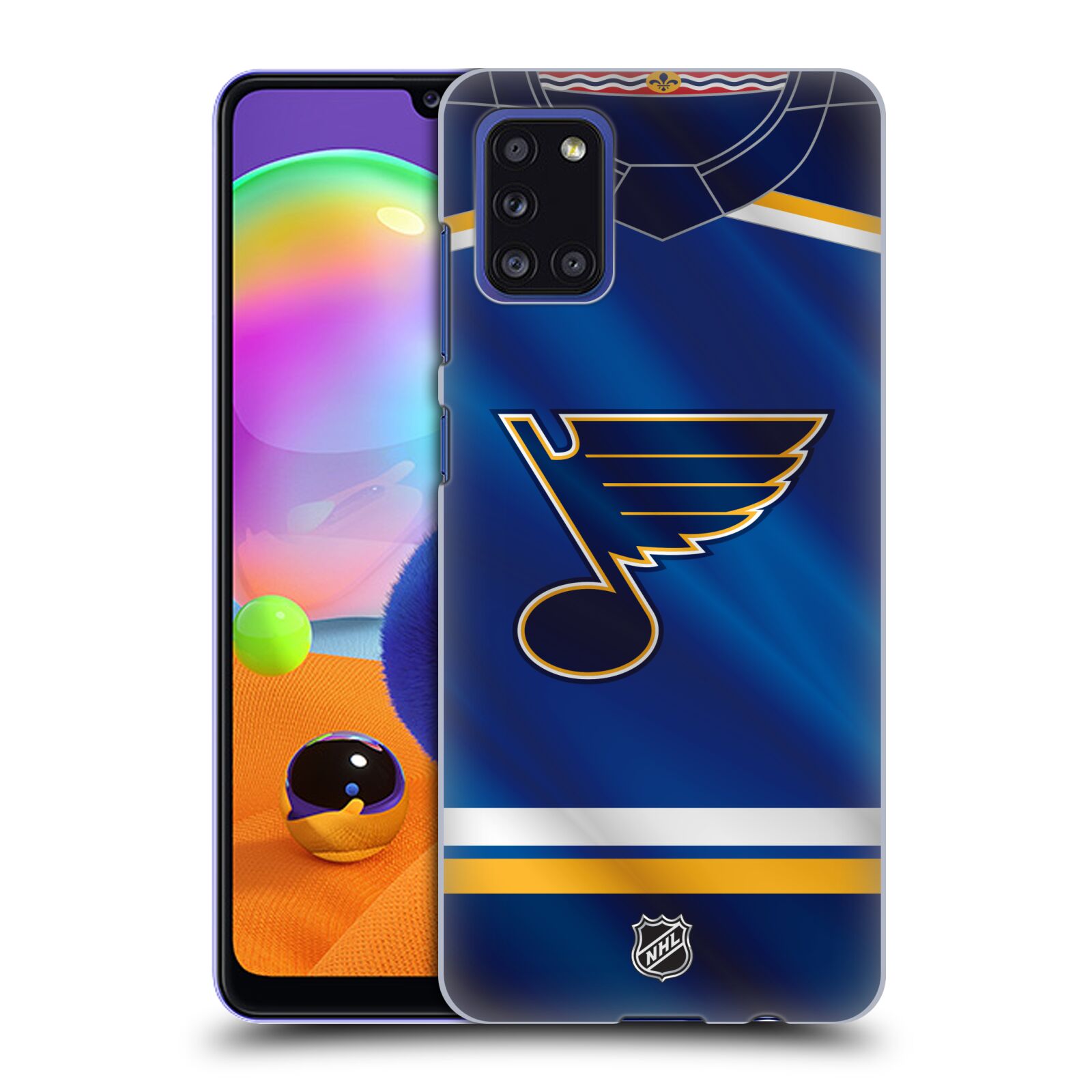 Pouzdro na mobil Samsung Galaxy A31 - HEAD CASE - Hokej NHL - St. Louis Blues - Znak na dresu