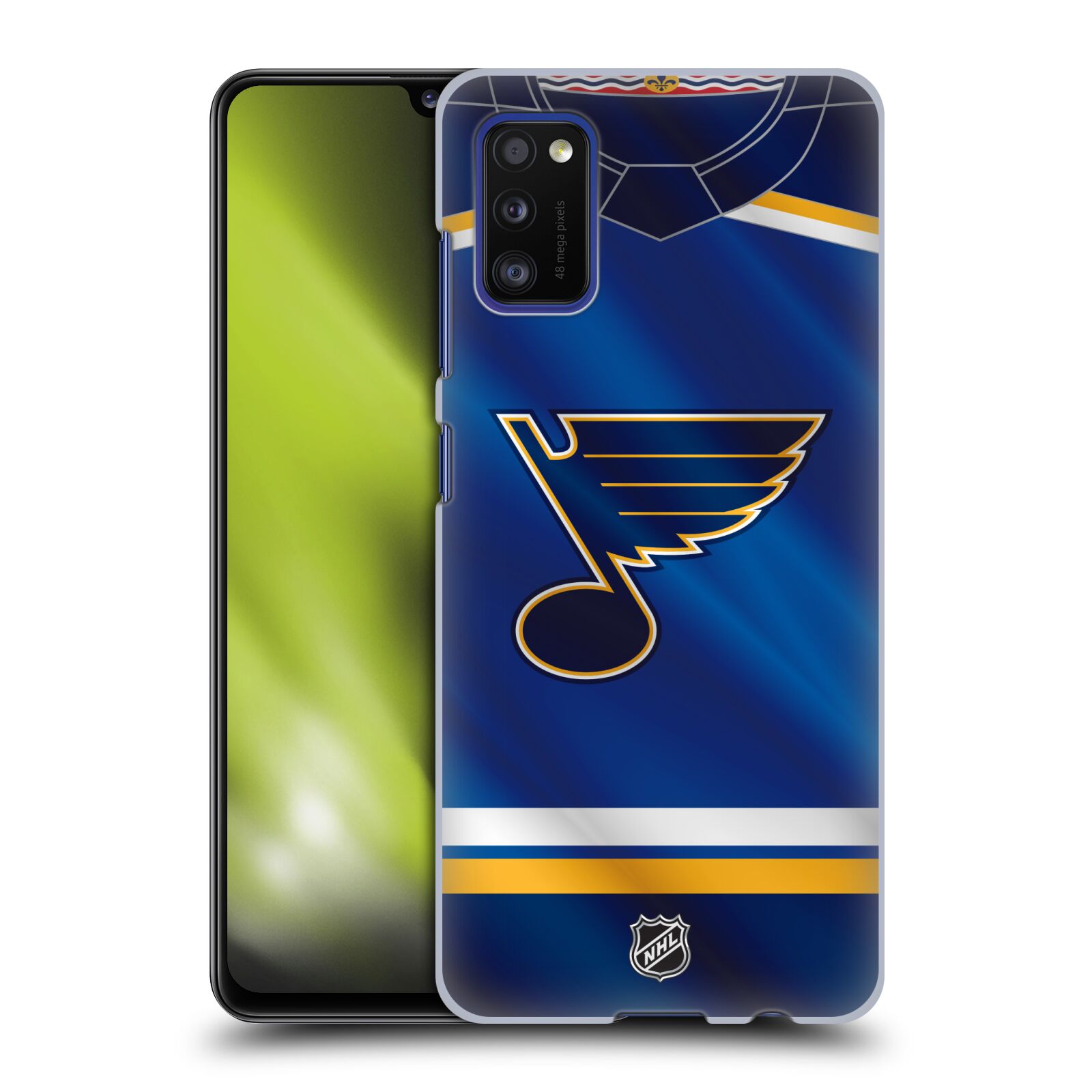 Pouzdro na mobil Samsung Galaxy A41 - HEAD CASE - Hokej NHL - St. Louis Blues - Znak na dresu