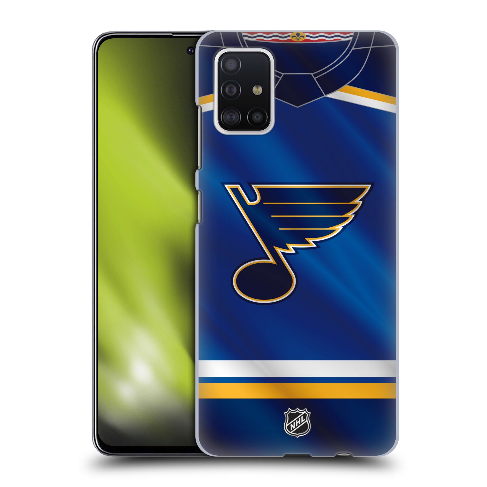 Pouzdro na mobil Samsung Galaxy A51 - HEAD CASE - Hokej NHL - St. Louis Blues - Znak na dresu