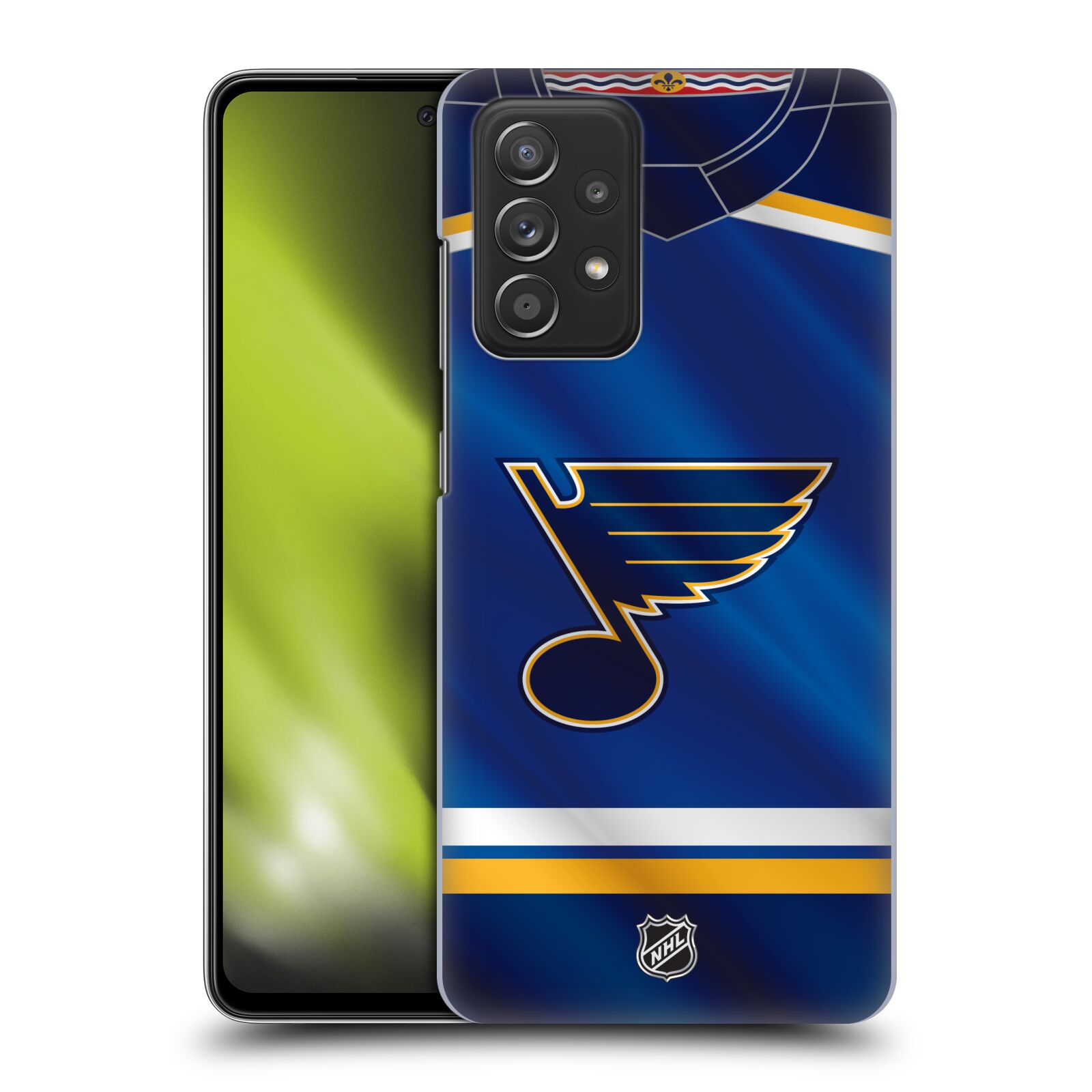 Pouzdro na mobil Samsung Galaxy A52 / A52 5G / A52s 5G - HEAD CASE - Hokej NHL - St. Louis Blues - Znak na dresu